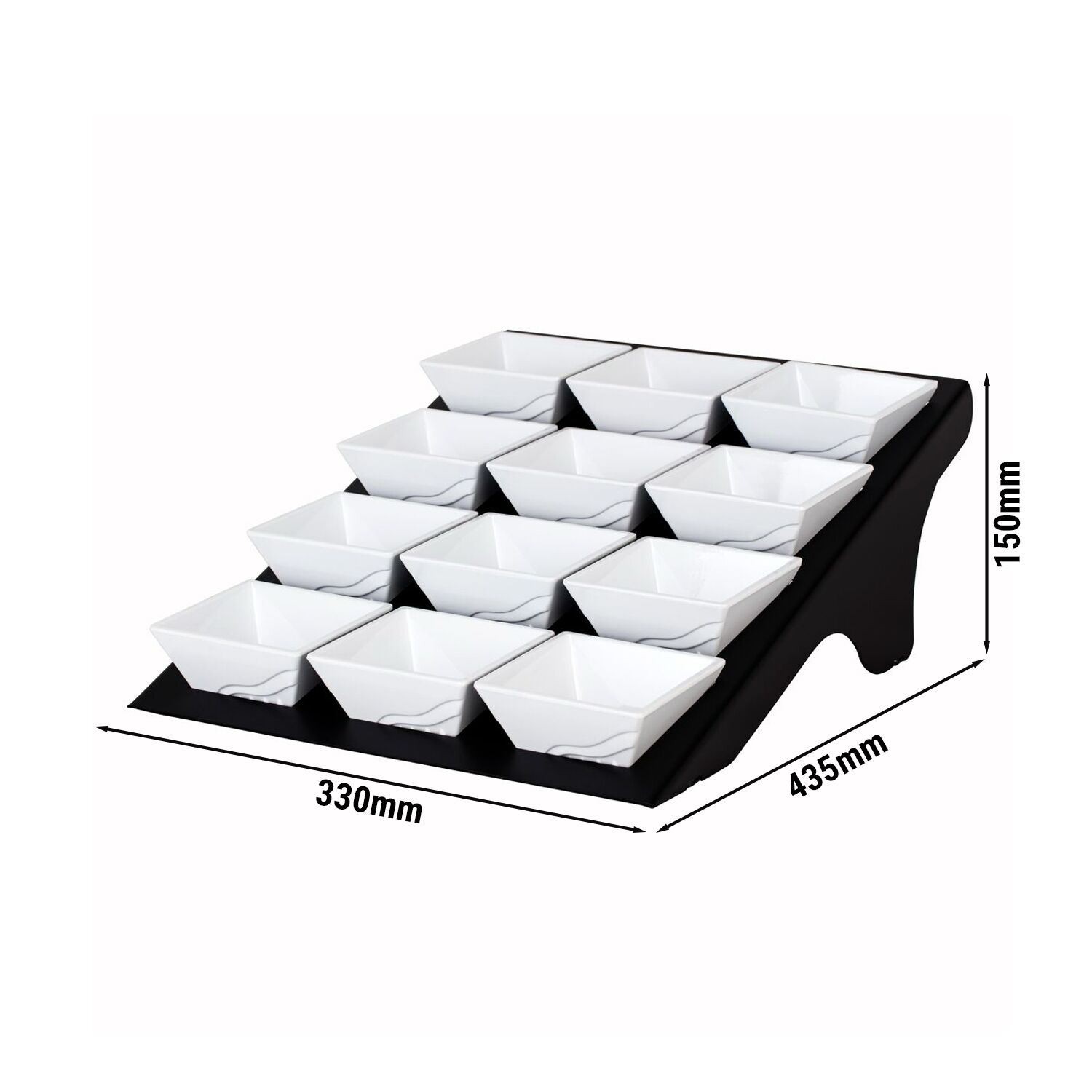 Présentoir buffet / étagère - noir - incl. 12 bols en mélamine - rectangulaires