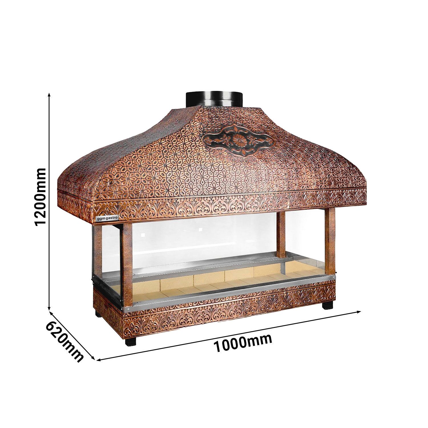 Hiiligrilli - 1 000 mm - 1 grilliritilä - Grilliritilä: 800x500 mm - Kuparigrilli