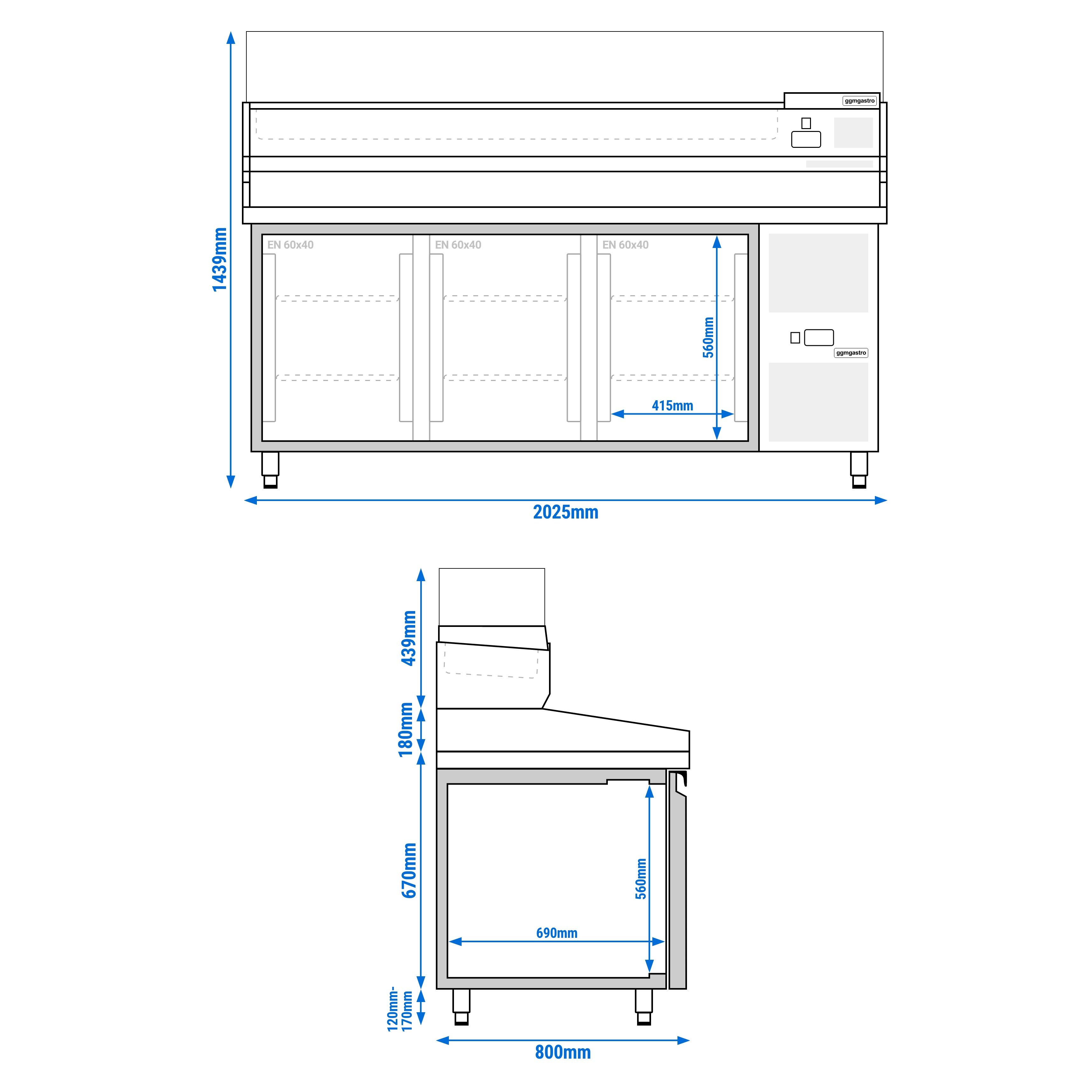 Table réfrigérée à pizza PREMIUM - 2000 x 800 mm - avec 3 portes - incl. vitrine réfrigérée - 10 x GN 1/4