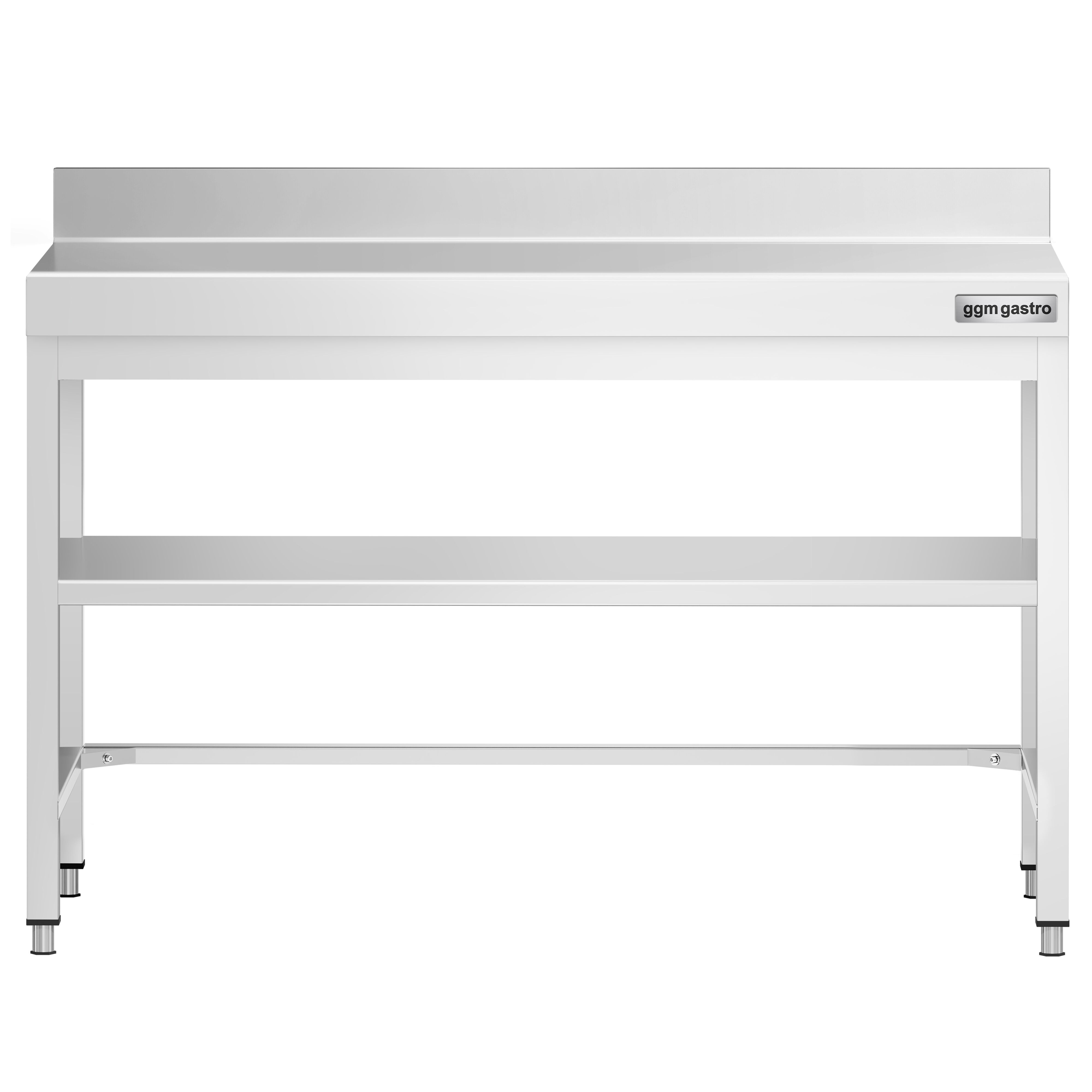Table de travail inox PREMIUM - 1200 x 600 mm - avec tablette inférieure, Dosseret & Renforts
