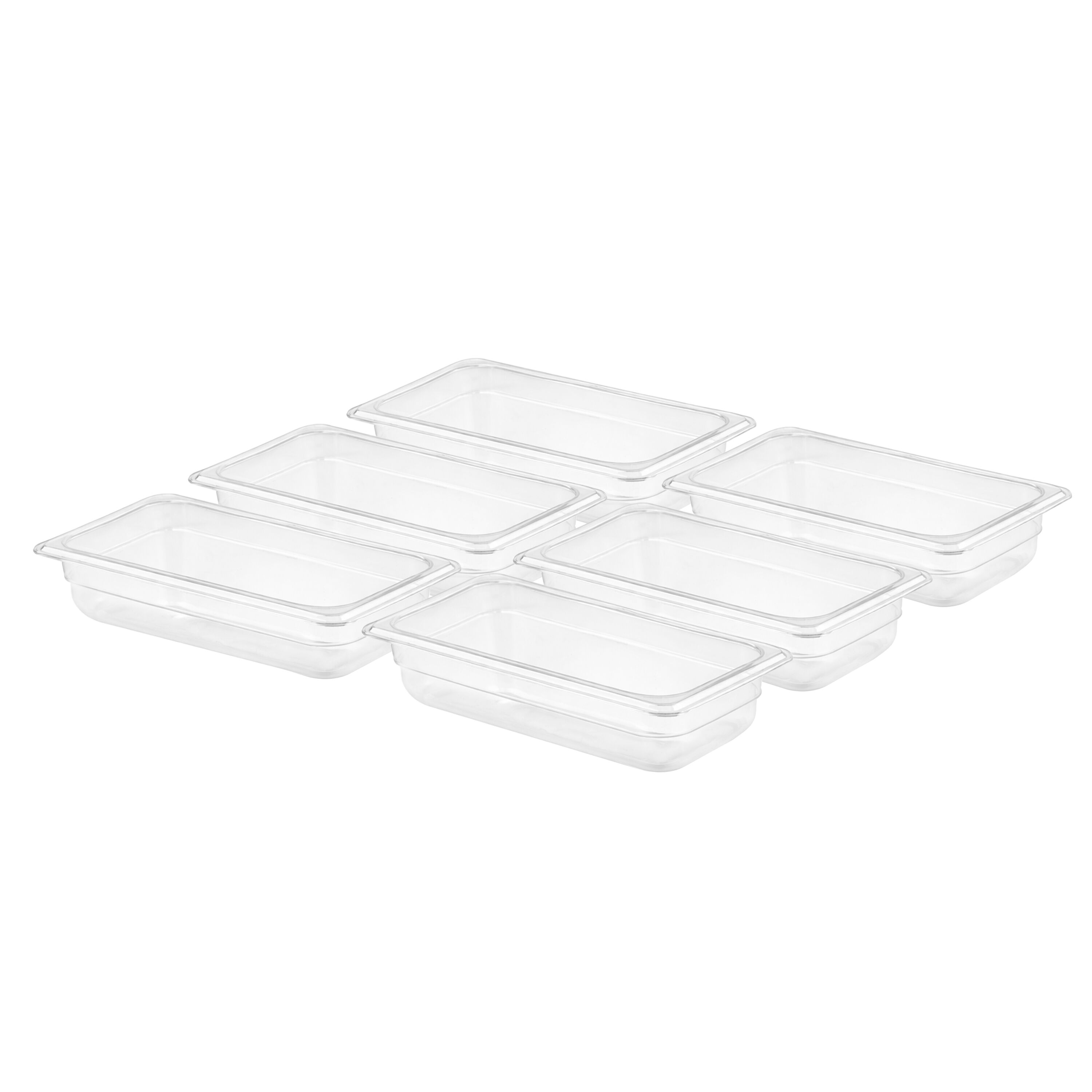 (6 pièces) Bac en Polypropylène - GN 1/3 - Translucide - 2,4 L - Hauteur : 65 mm