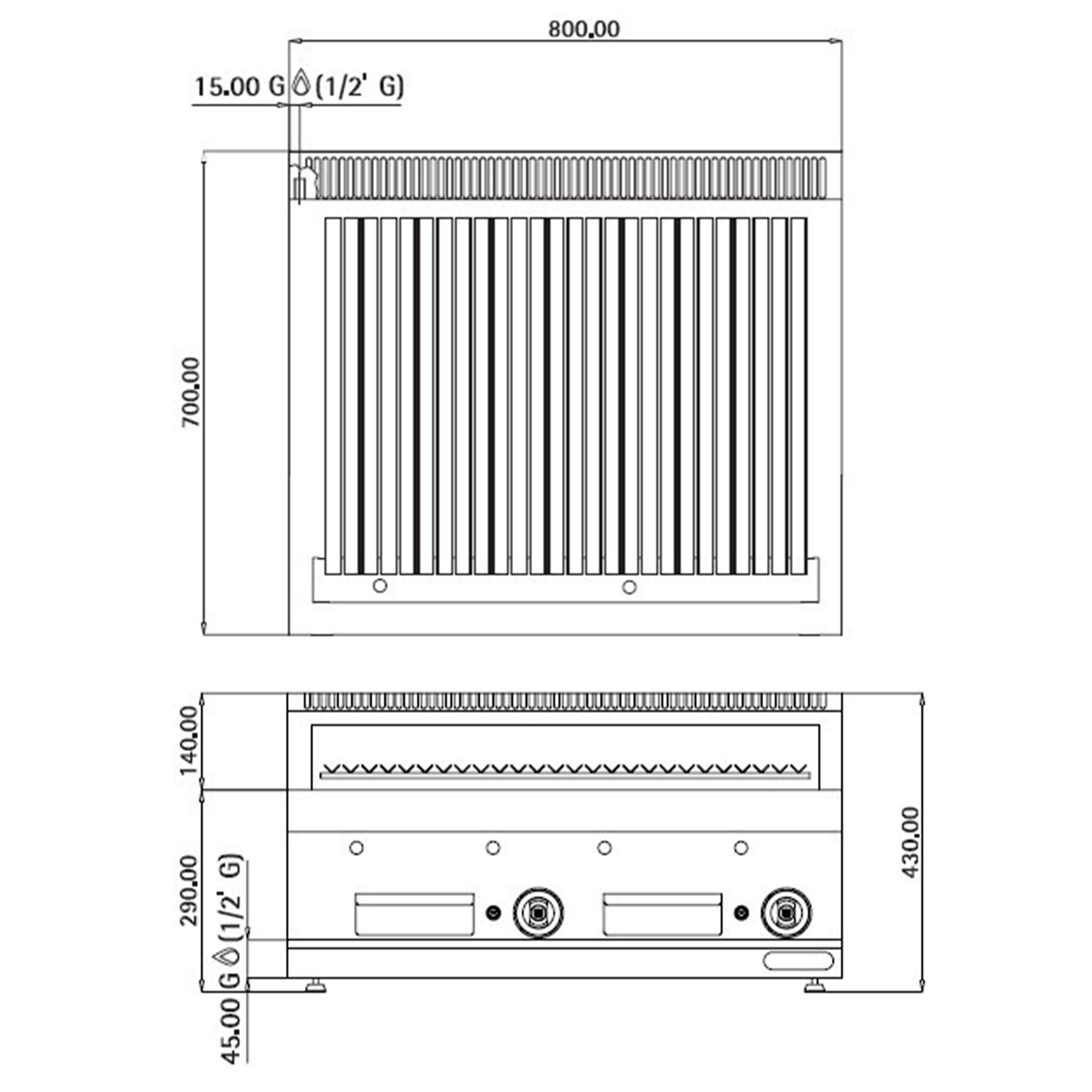 Grill à pierre de lave à gaz – 14 kW – grille inclinable