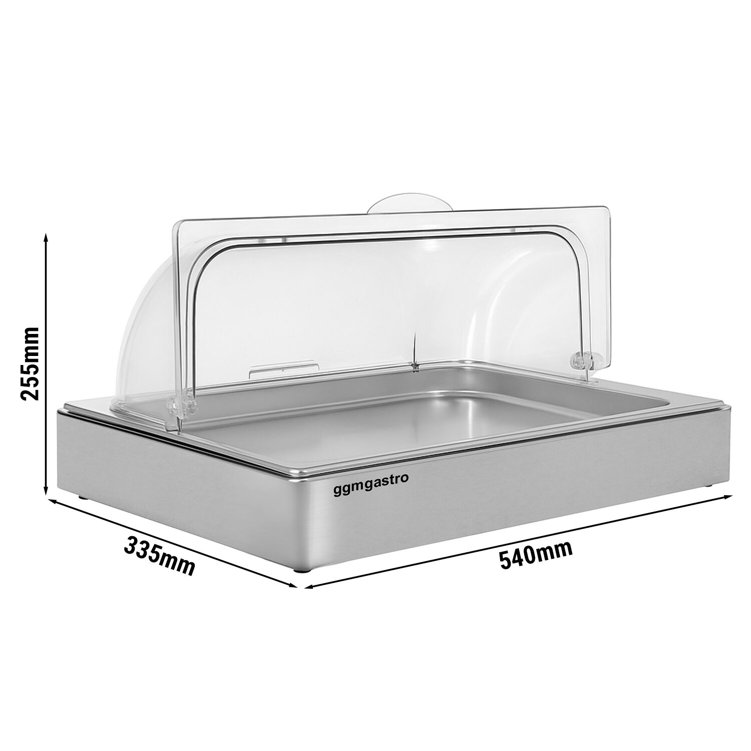 Couvercle de présentation roll-top - Dôme - GN 1/1 - Acier inoxydable - 540x335mm - Hauteur:255mm - incl. bac GN 1/1, deux packs de froid