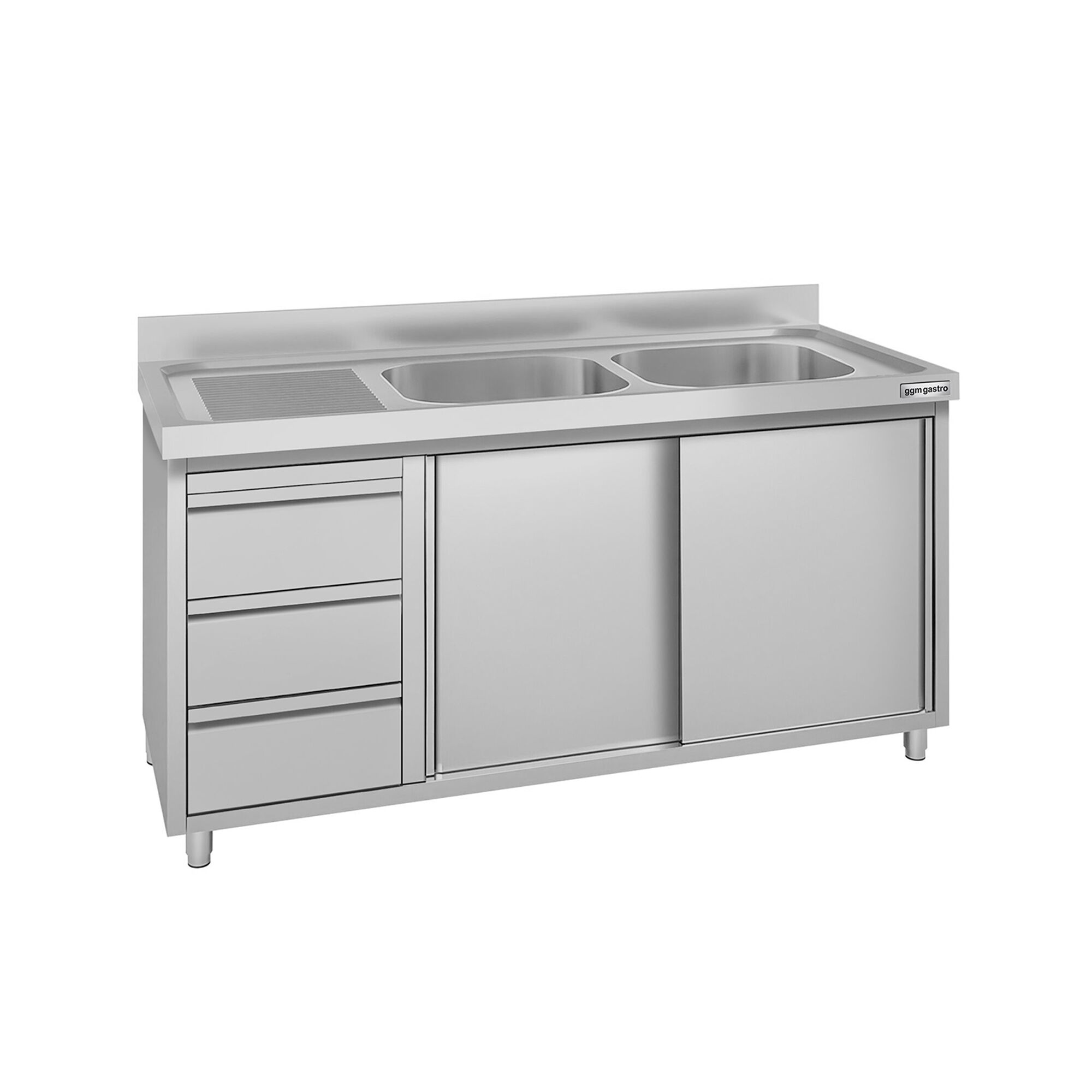 Meuble évier ECO - 1400 x 600 mm - avec 3 tiroirs & 2 bacs à droite
