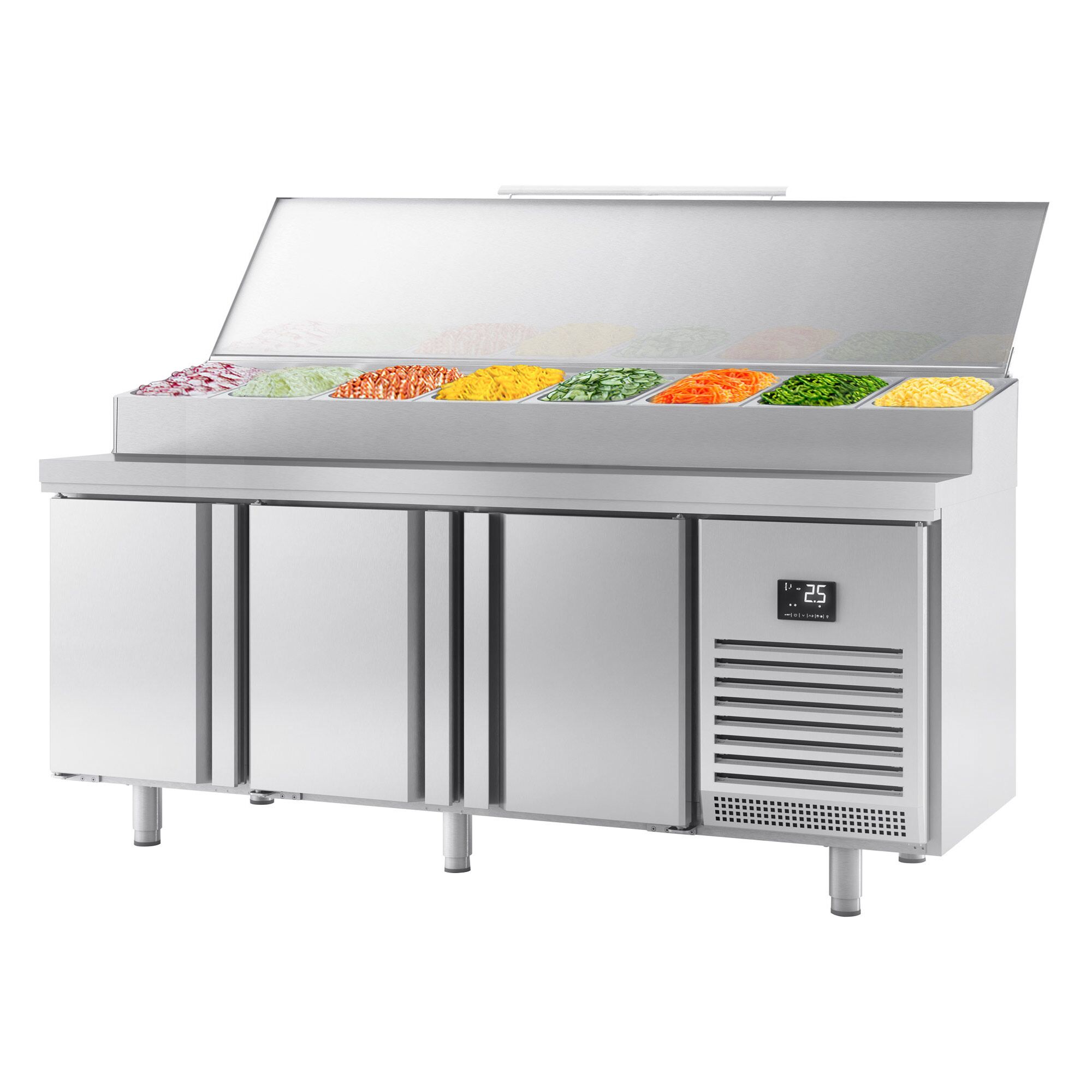 Commercial Saladette Prep Counter - 1960x700mm - 3 Doors - for 1x GN 1/2 & 9x GN 1/3