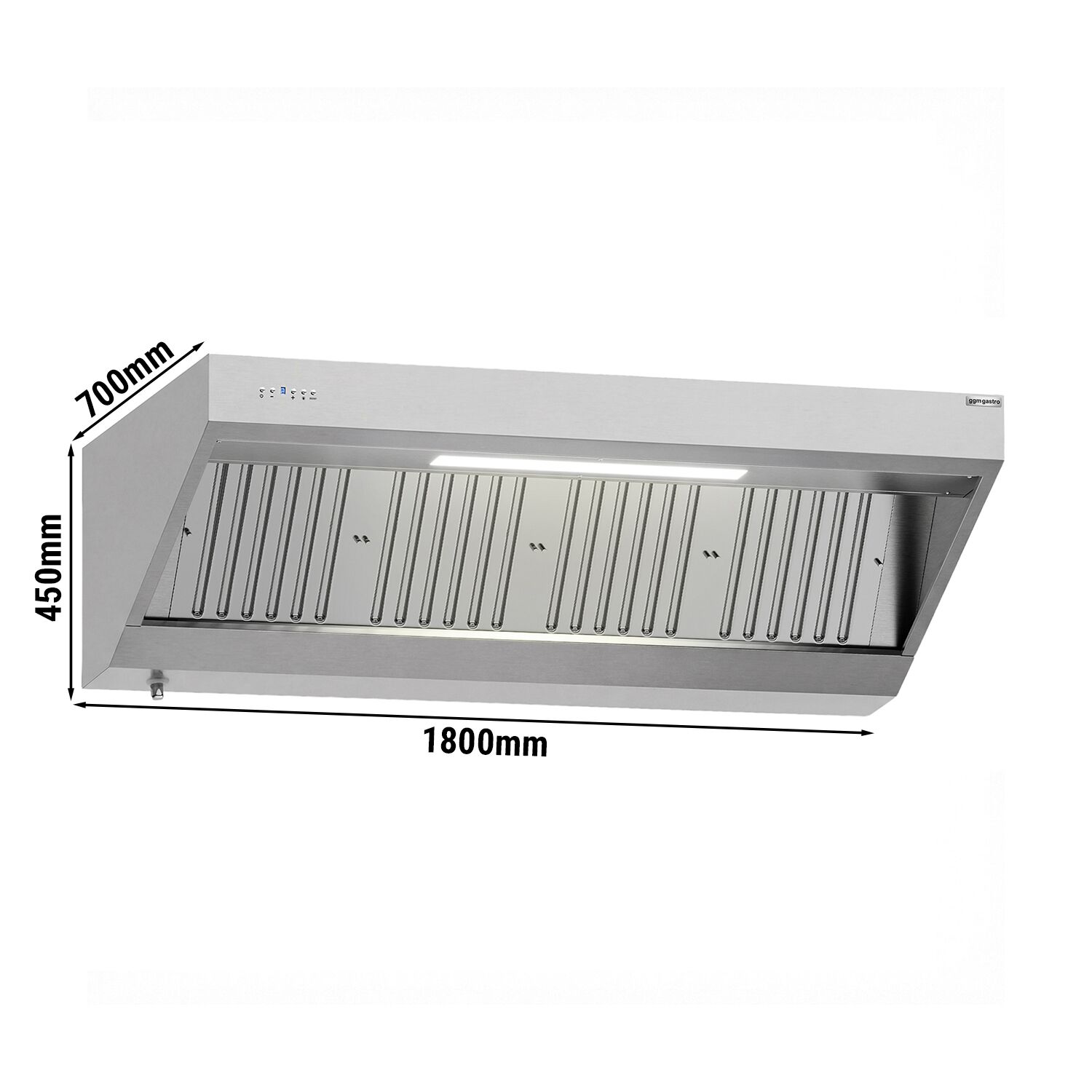 Commercial Wall-Mounted Extraction Canopy with Motor – 1800 mm – incl. Speed Controller, Baffle Filters & Light