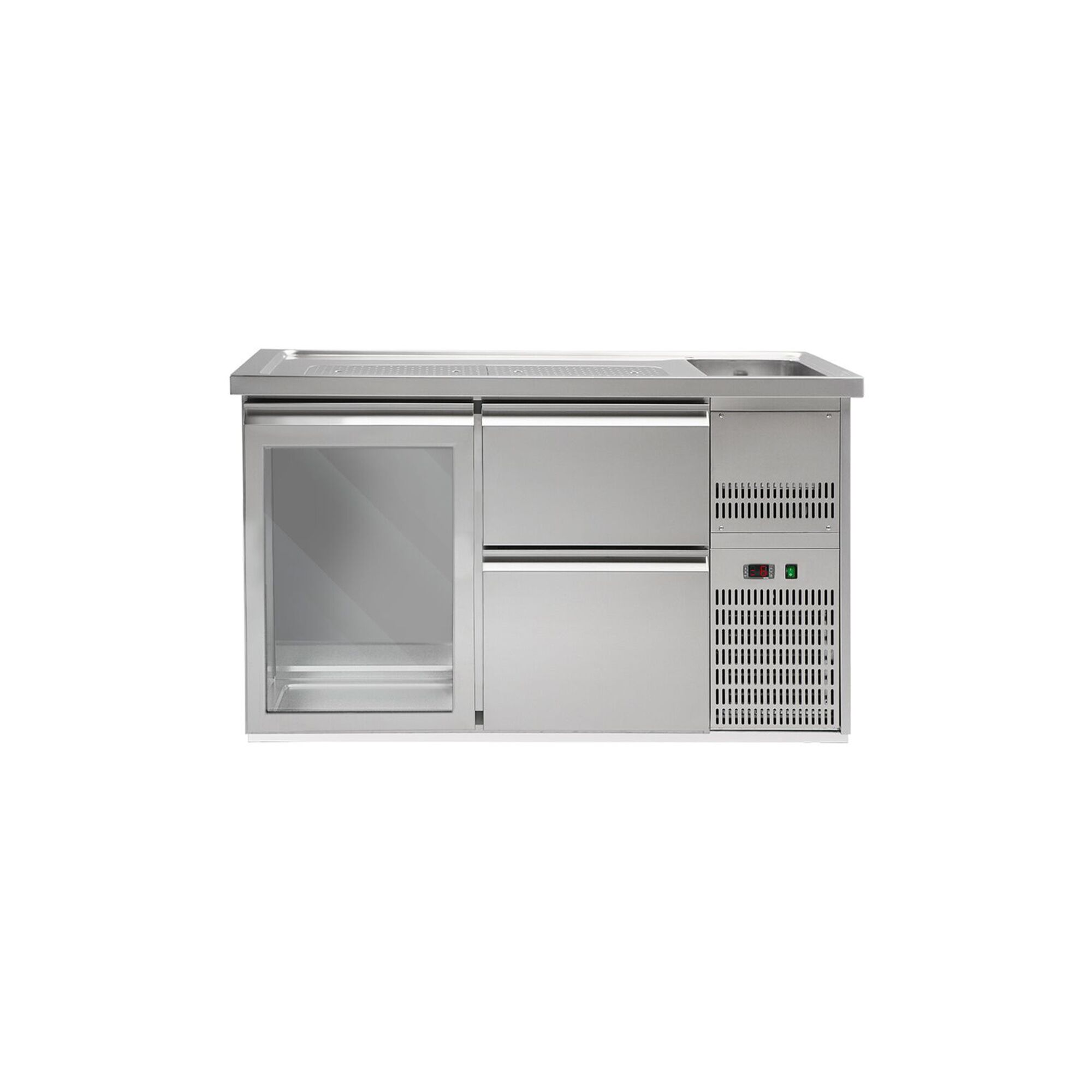 Comptoir de bar réfrigéré Premium PLUS – 1550 × 700 mm – 1 porte vitrée & 2 tiroirs