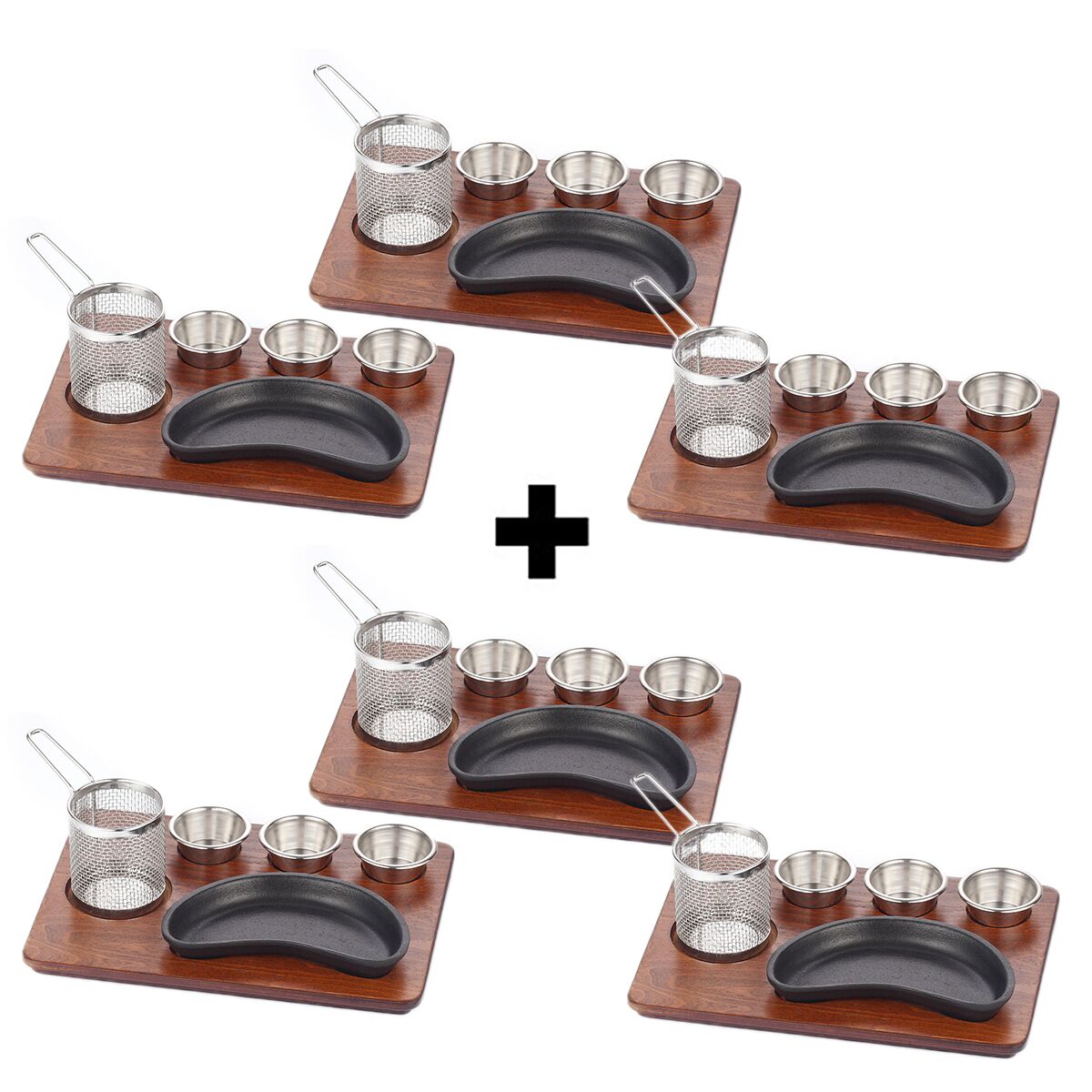 (6 pièces) Set de service Fajita - 6 pièces - Poêle en fonte en forme de haricot