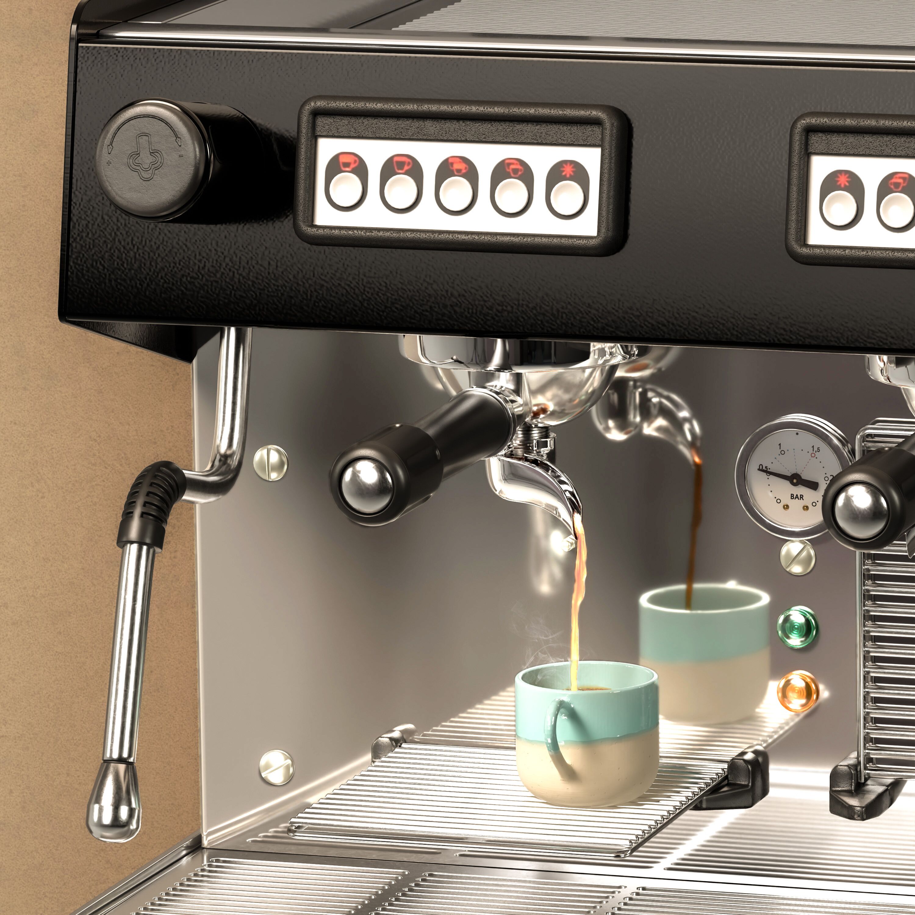 Machine à café porte-filtre compacte – 2 groupes – avec système de préinfusion & 1 lance vapeur incluse