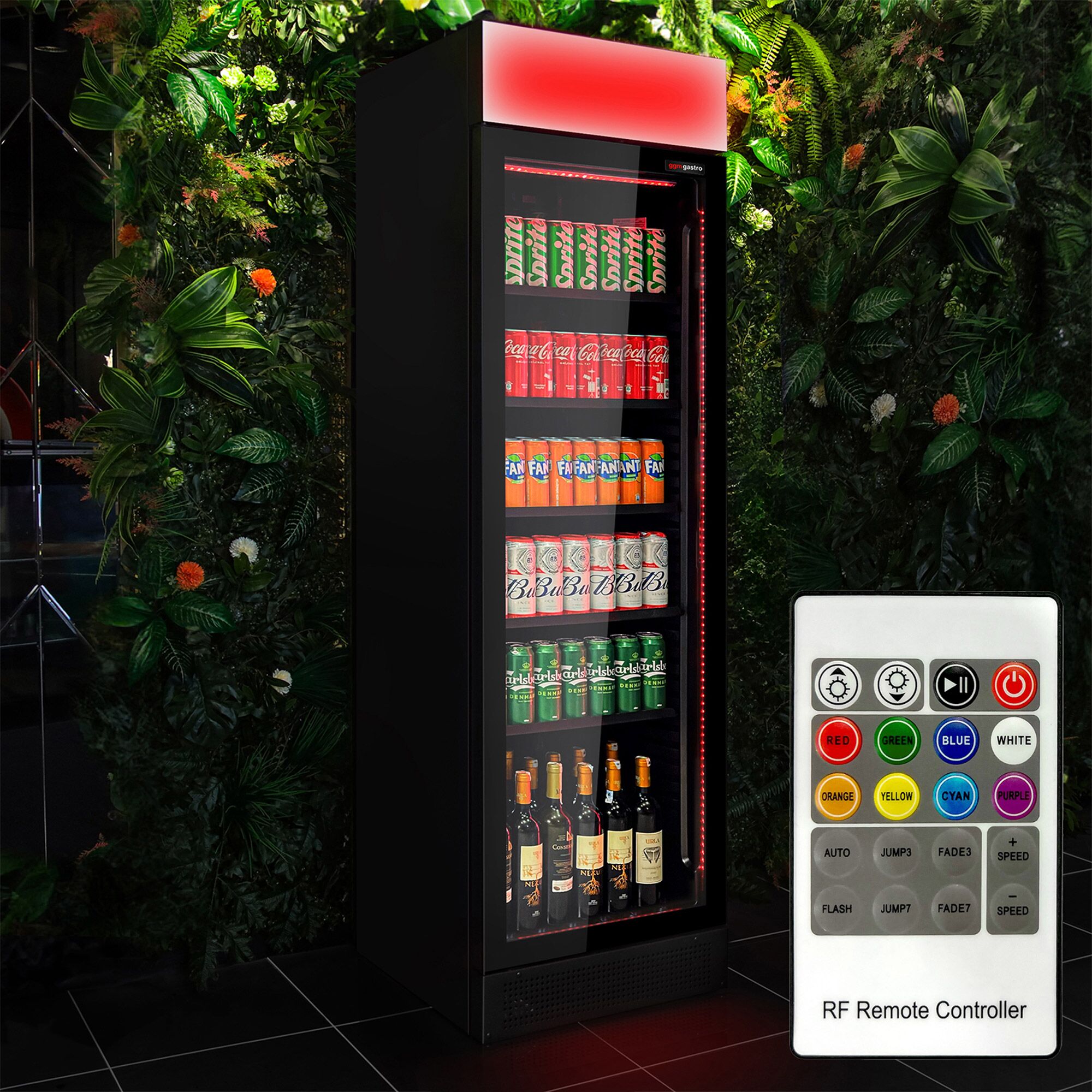 Vitrine réfrigérée à boissons - 345 litres - design sans cadre - avec 1 porte vitrée et éclairage LED coloré