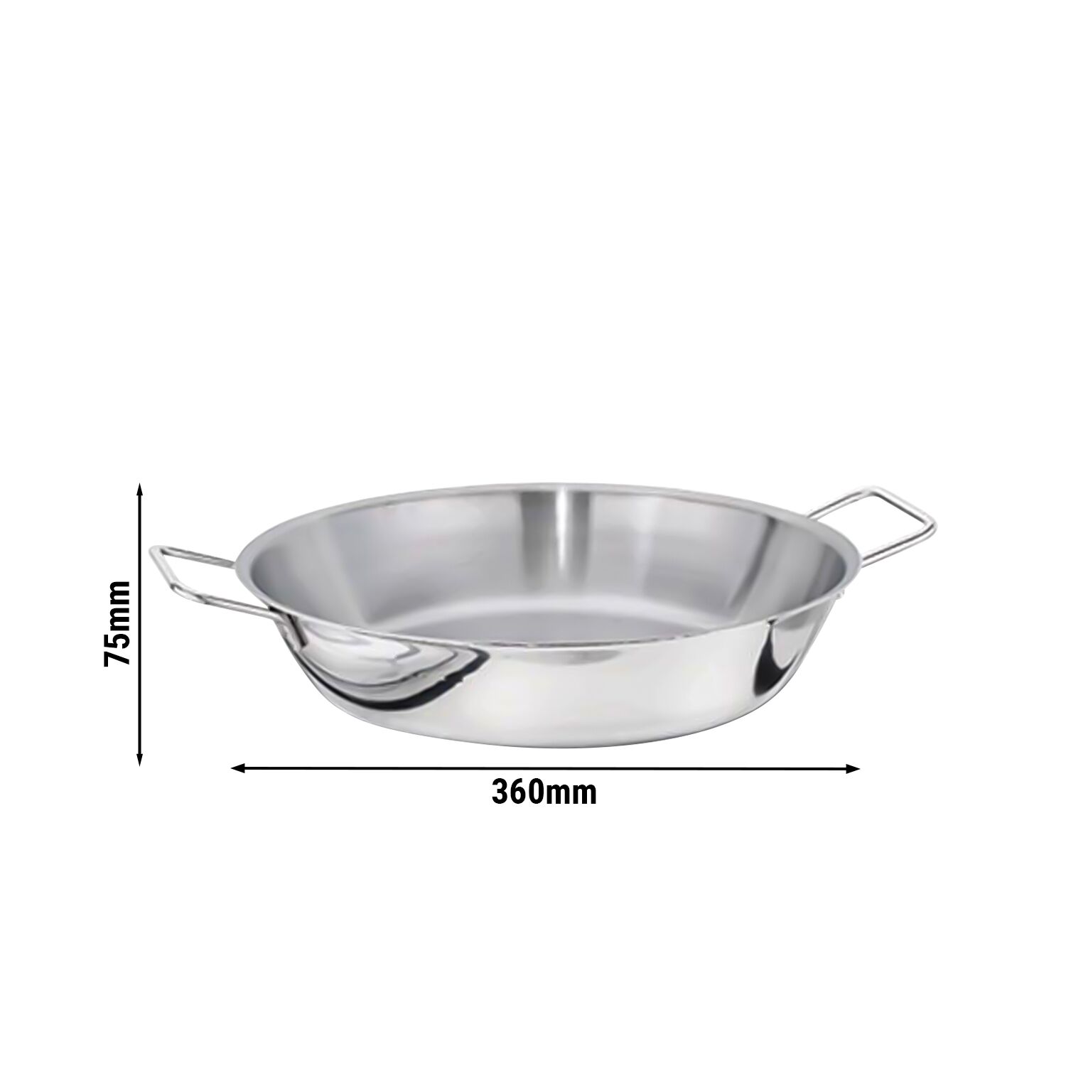 Paella Pfanne - Edelstahl - 8 Liter - Ø 360mm - Höhe: 75mm - Induktionsgeeignet