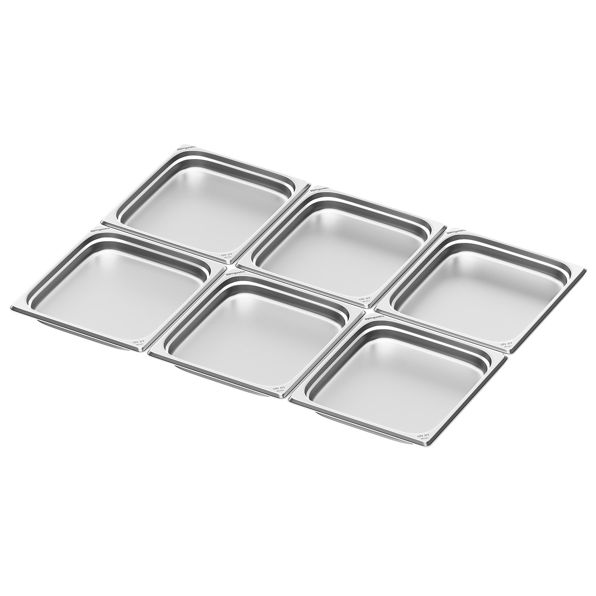 (6 pièces) Bac GN 2/3 en inox - Hauteur : 40 mm