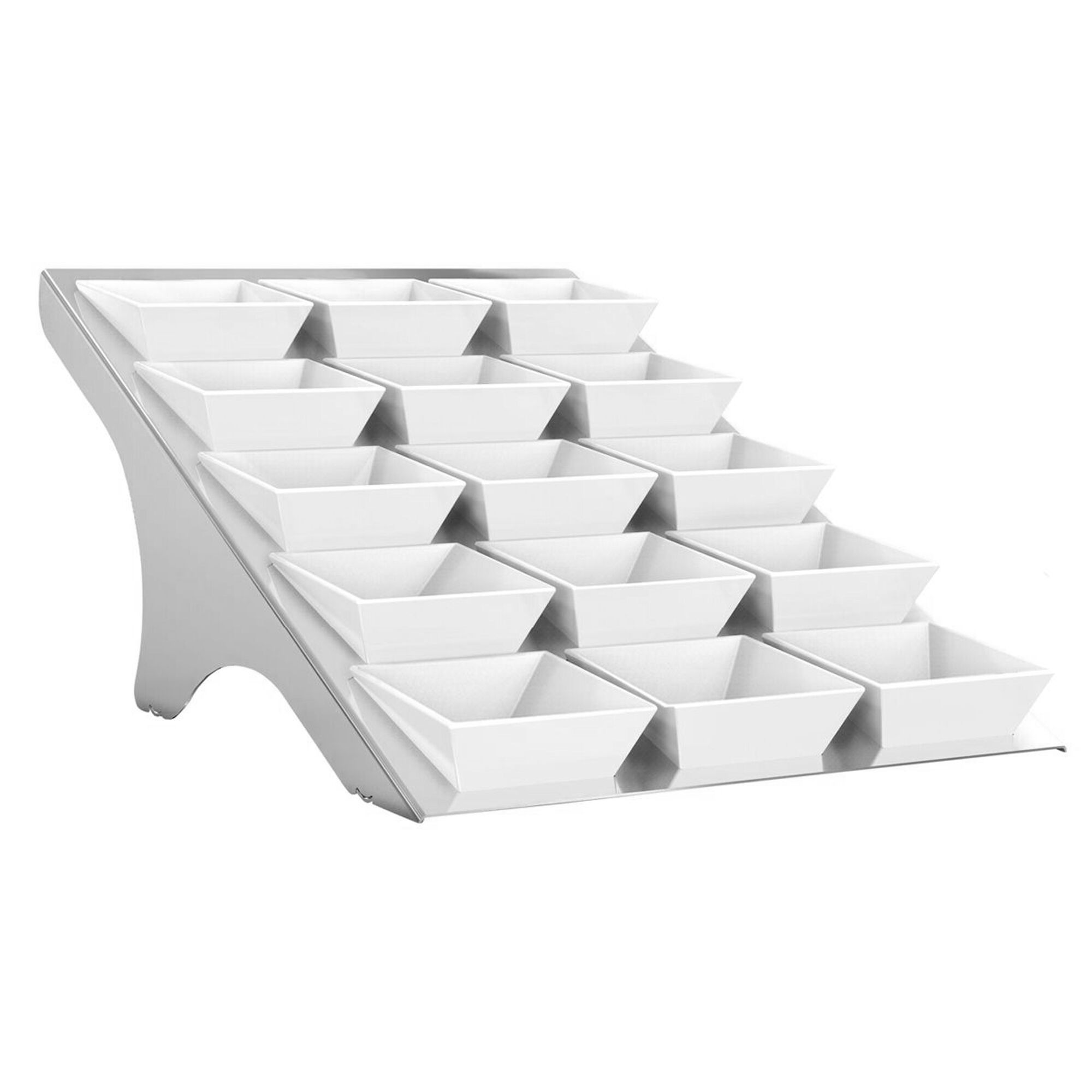 Présentoir buffet / étagère - chromé - incl. 15 bols en mélamine - rectangulaires
