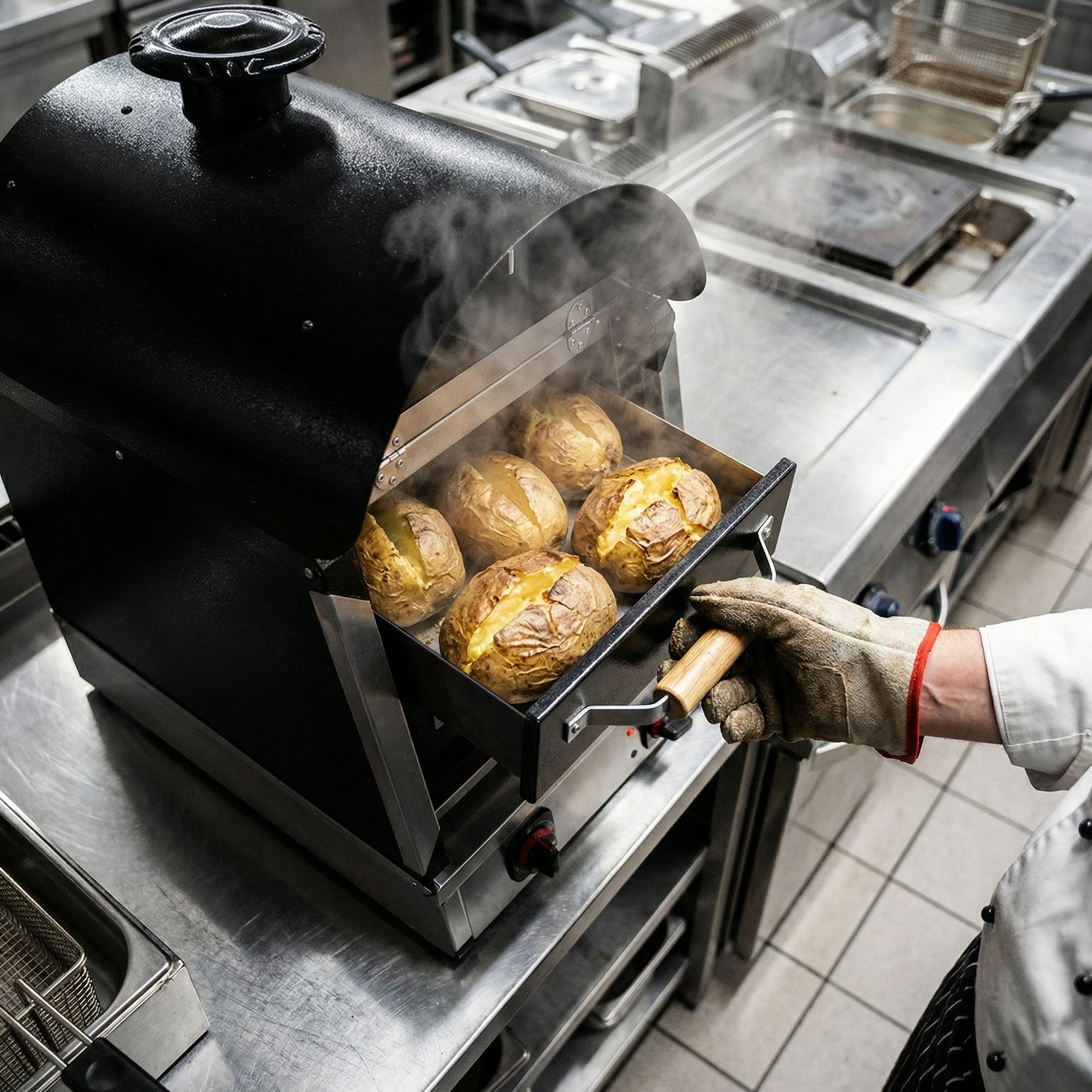 Commercial Electric Jacket Potato Oven - Manual Controls - 3kW - 230V - 530x1010x740mm - with 2 drawers