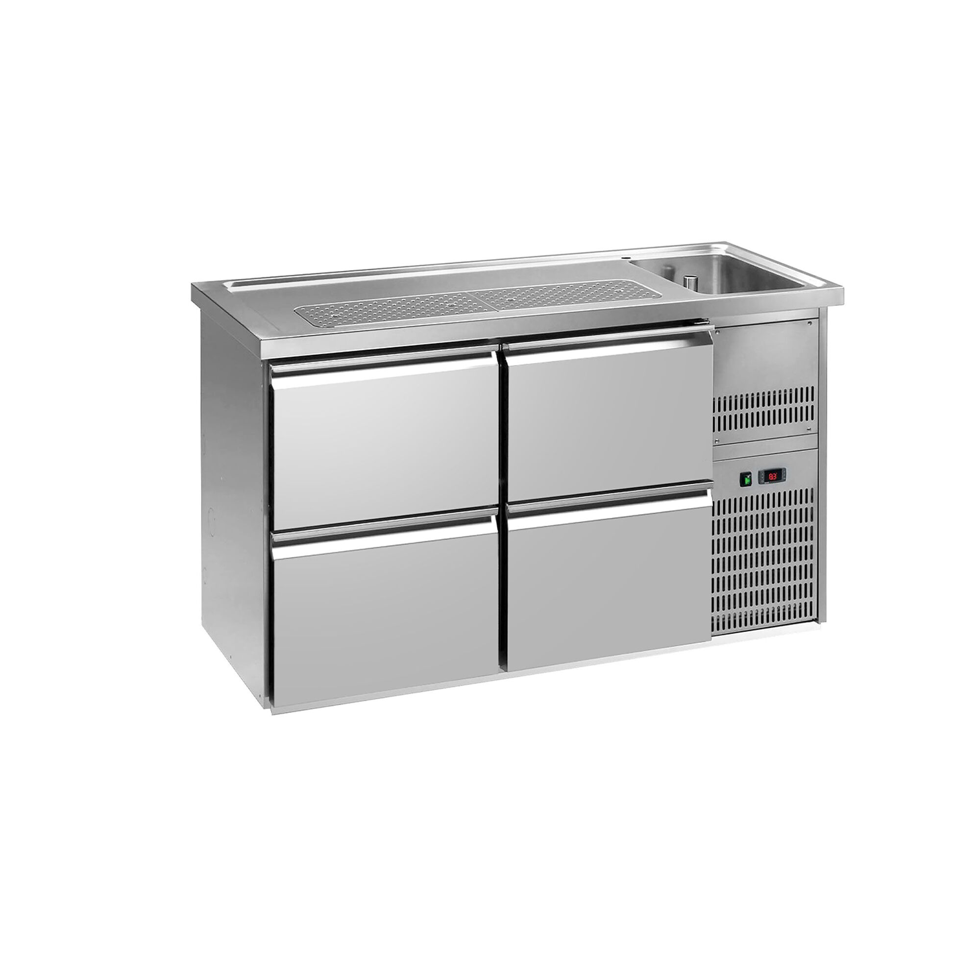 Comptoir de bar réfrigéré Premium PLUS – 1550 × 700 mm – 4 tiroirs