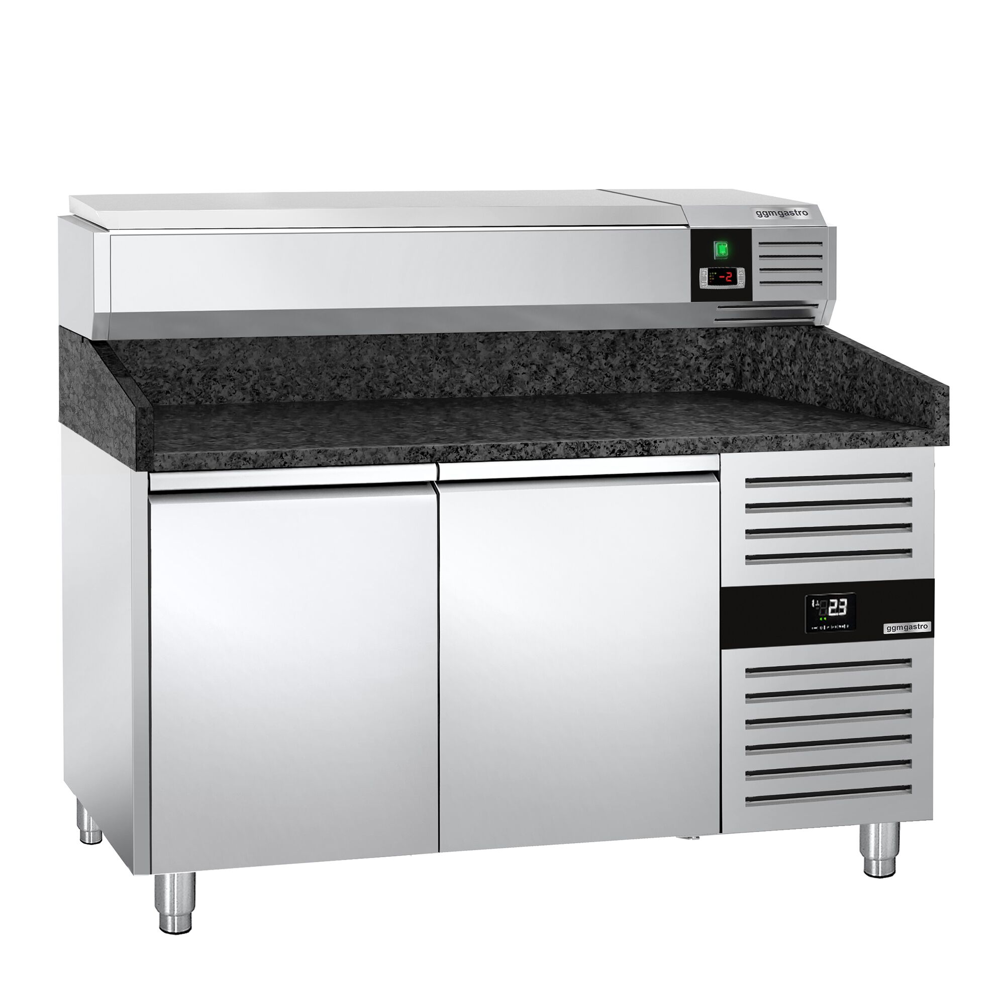 Table réfrigérée à pizza PREMIUM - 1500x800 mm - avec 2 portes - incl. vitrine réfrigérée - 7x GN 1/4