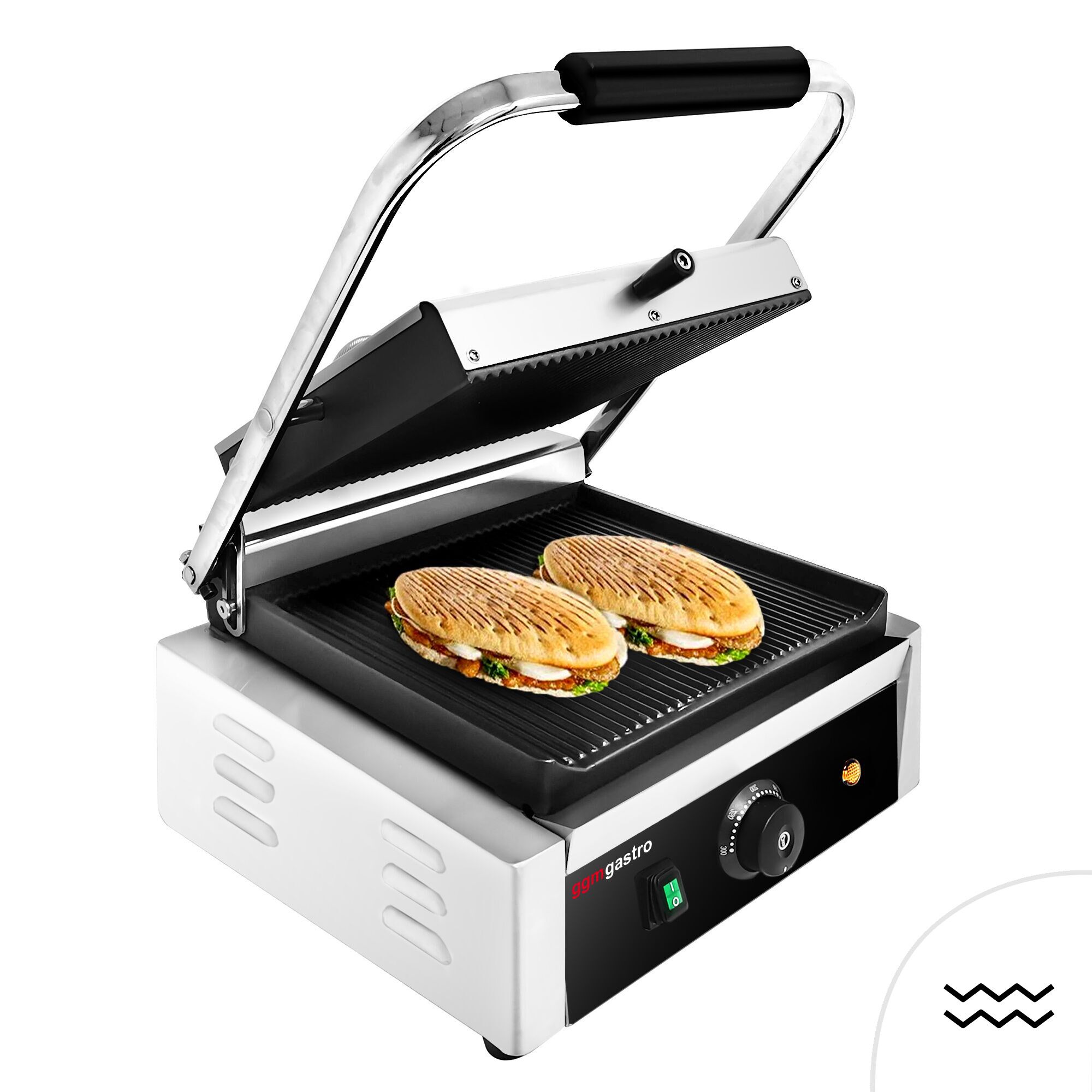 Presse à Panini / Gril de contact - 2kW - Plaques rainurées - Surface de cuisson : 270x255mm