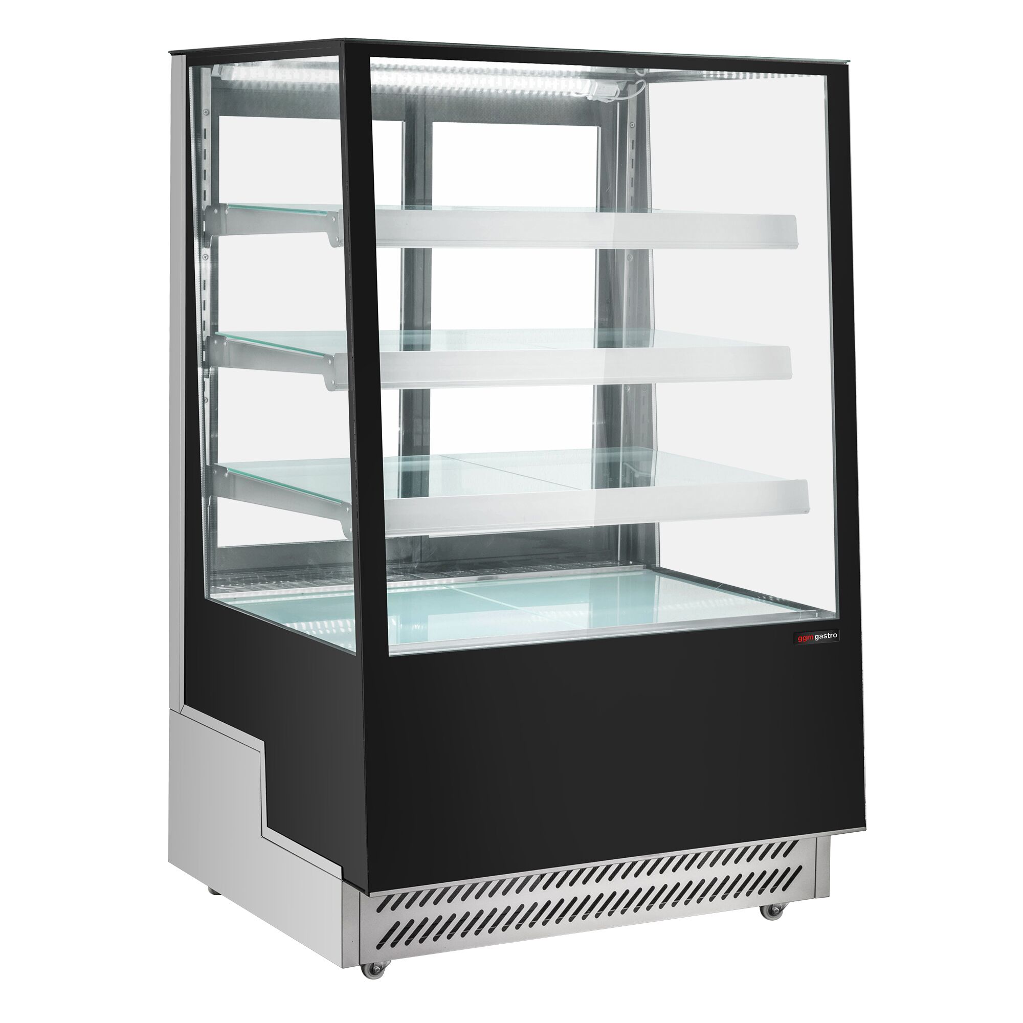 Vitrine à pâtisserie réfrigérée - 508L - 900mm - Double vitrage - avec 4 étagères en verre - portes coulissantes vitrées arrière - Noir
