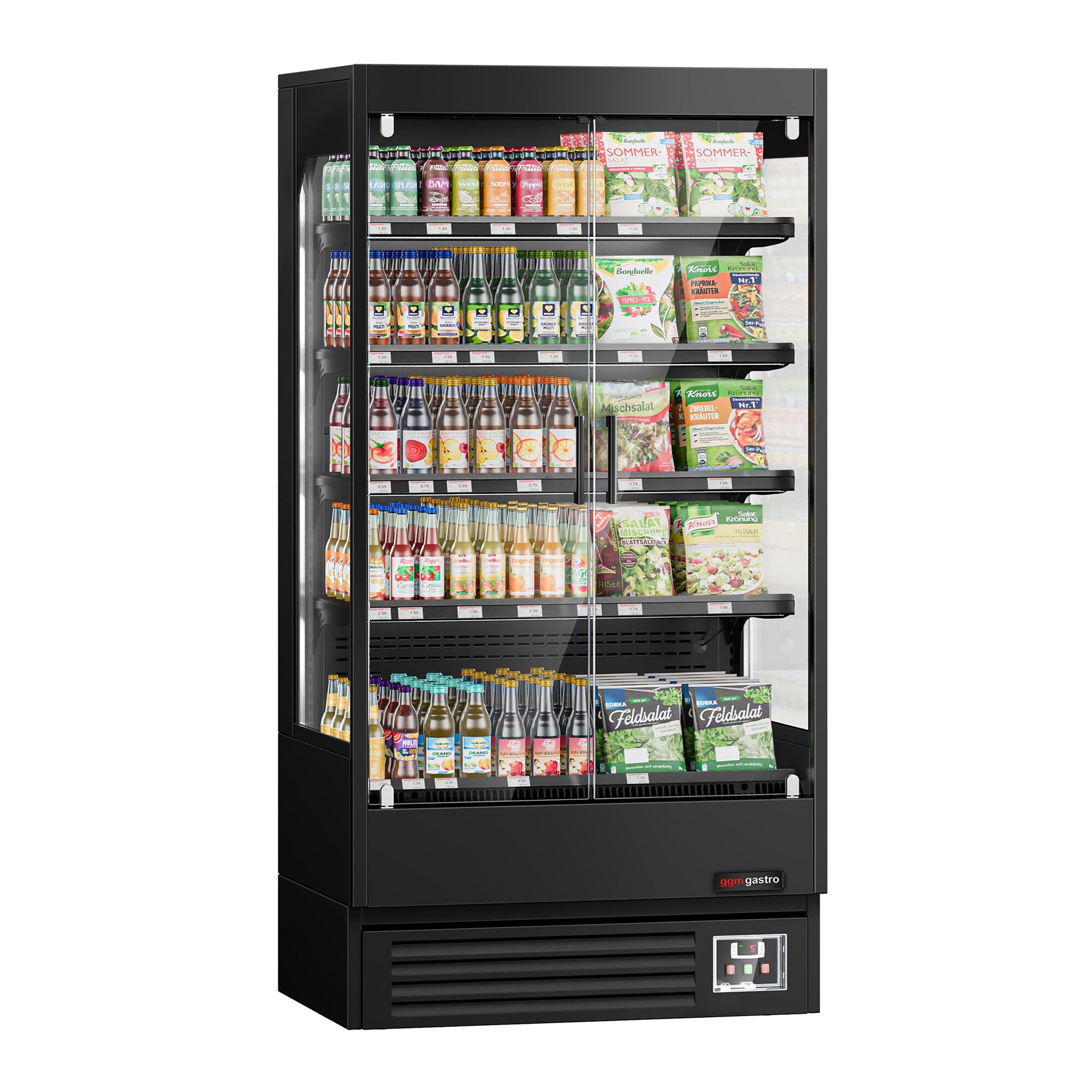 Vitrine murale réfrigérée - 1002mm - 440L - avec 2 portes battantes vitrées & 4 étagères - arrière fermé - Noir