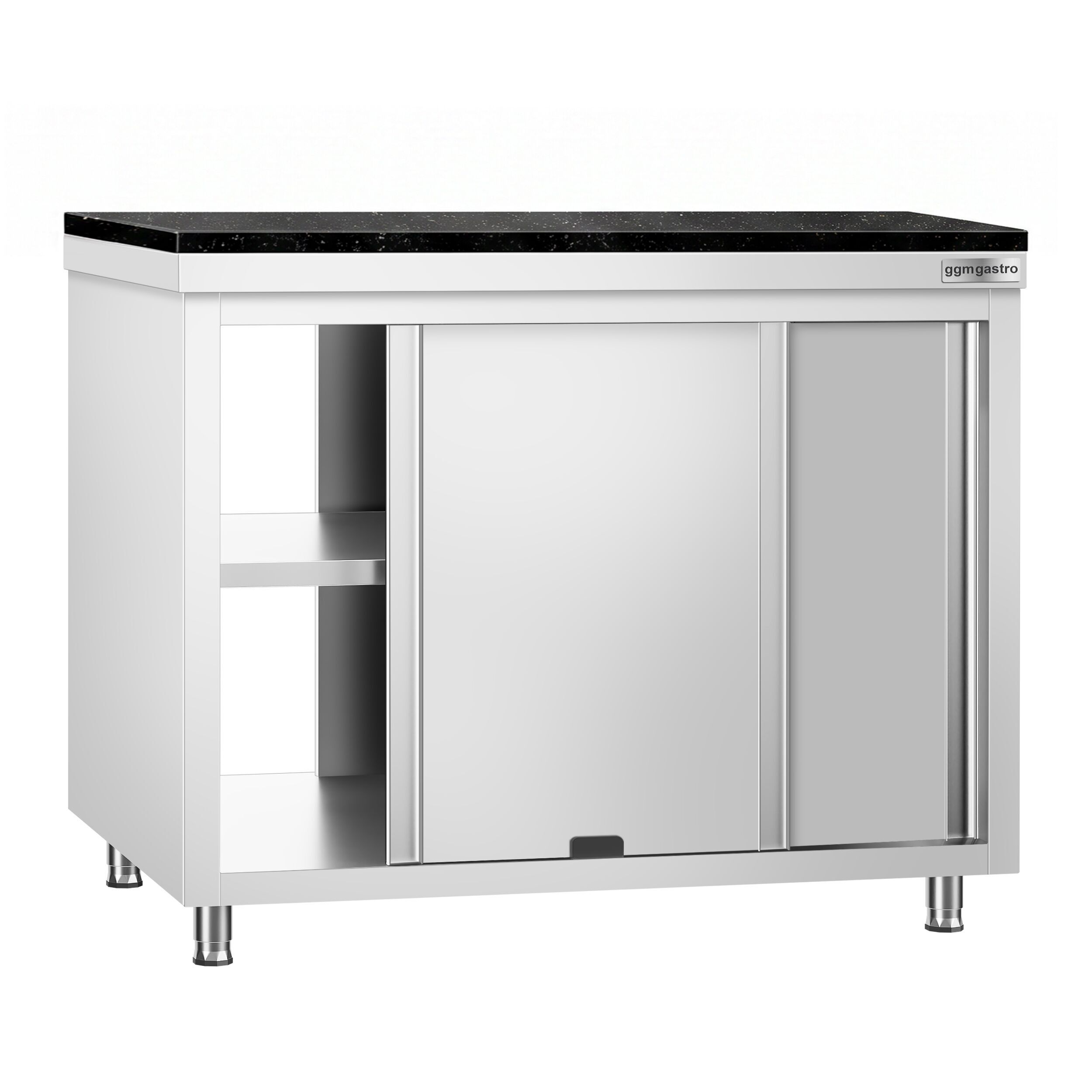 Roestvrijstalen werkkast PREMIUM - 1000 x 600 mm - met doorgeefluik - incl. granieten werkblad