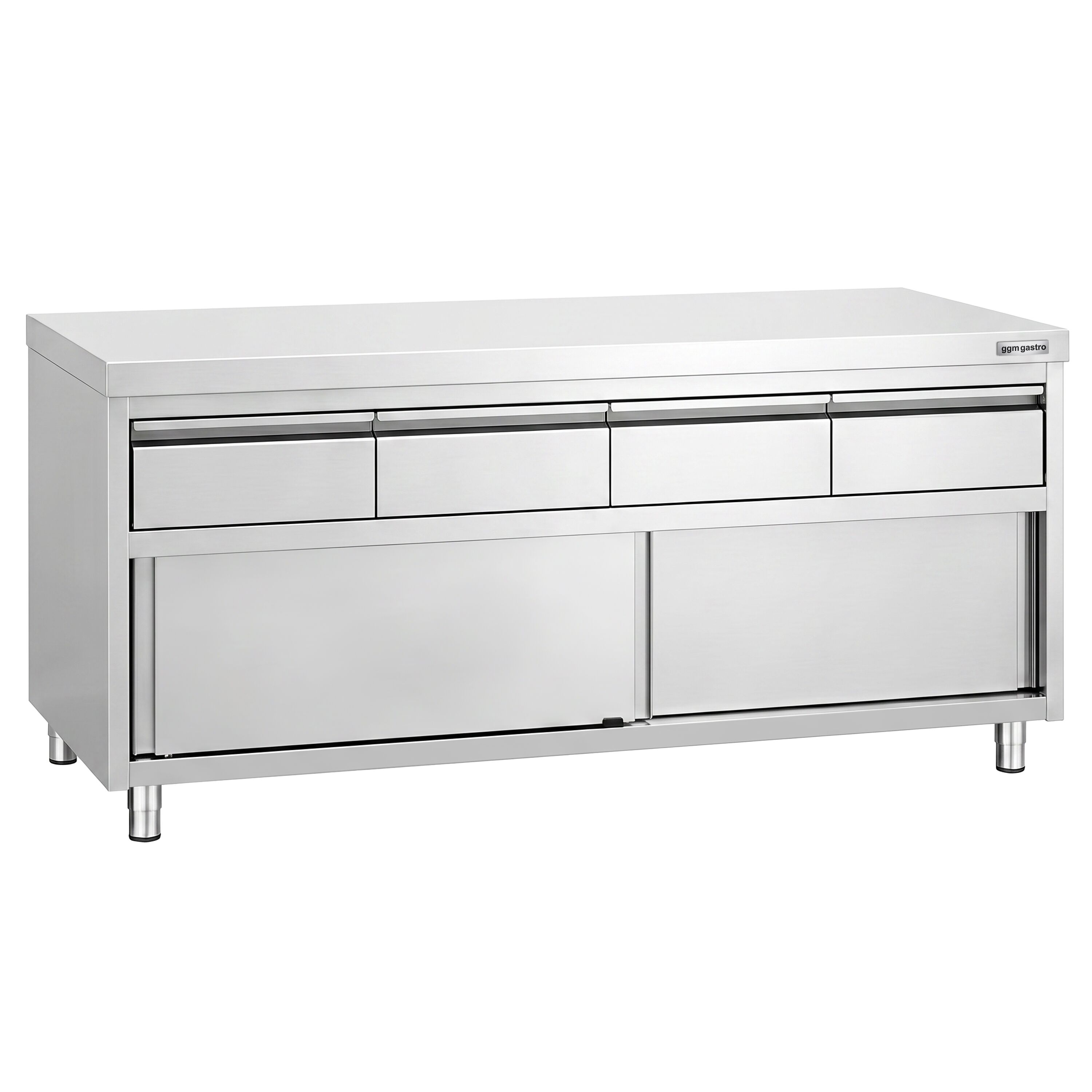 Armoire de travail en acier inoxydable PREMIUM - 2000 x 600 mm - avec 4 tiroirs et une porte coulissante