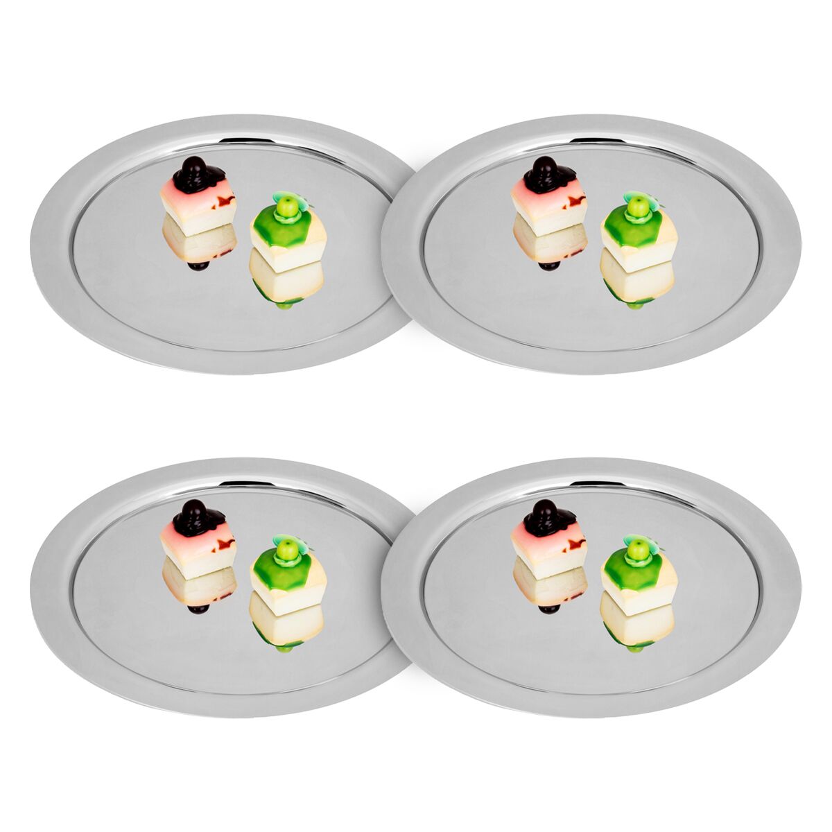 (4 ks) Servírovací tác - Nerezová ocel - Ø 50 cm - s okrajem