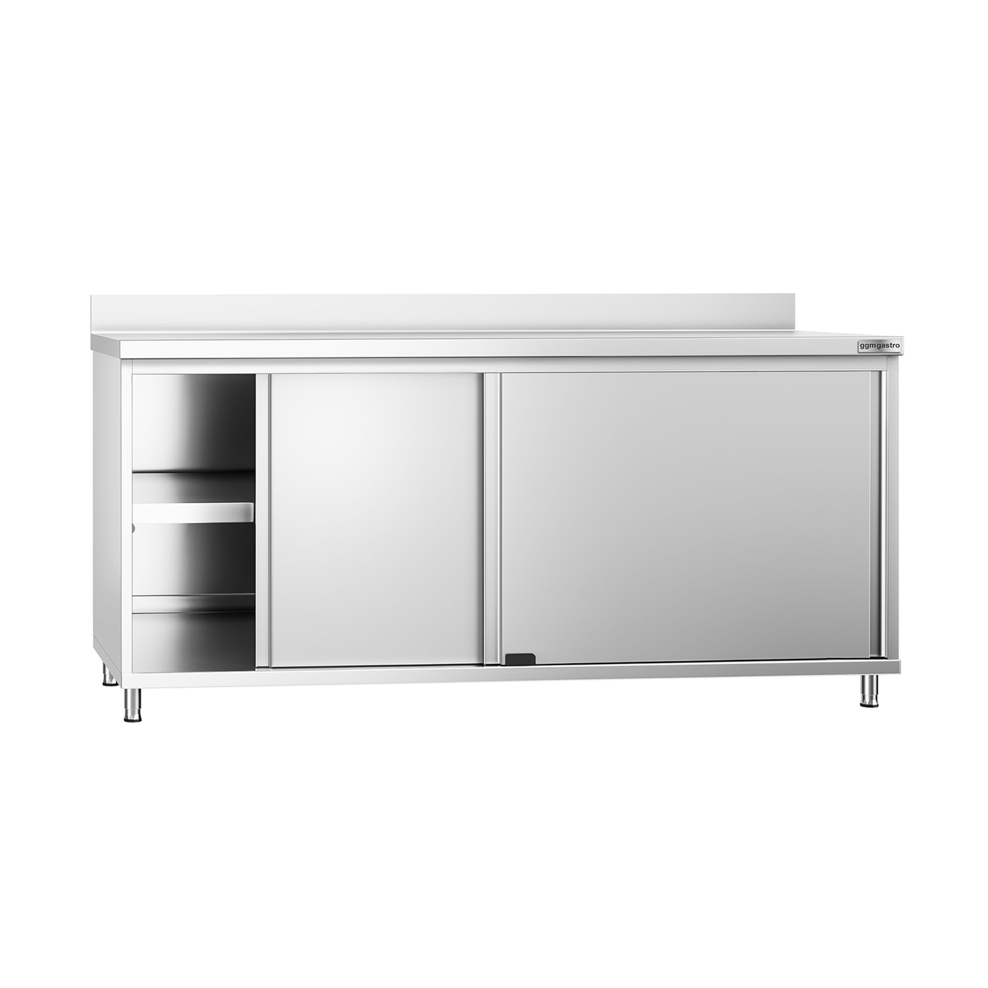 Table armoire en acier inoxydable PREMIUM - 1800x600mm - avec portes coulissantes - avec dosseret