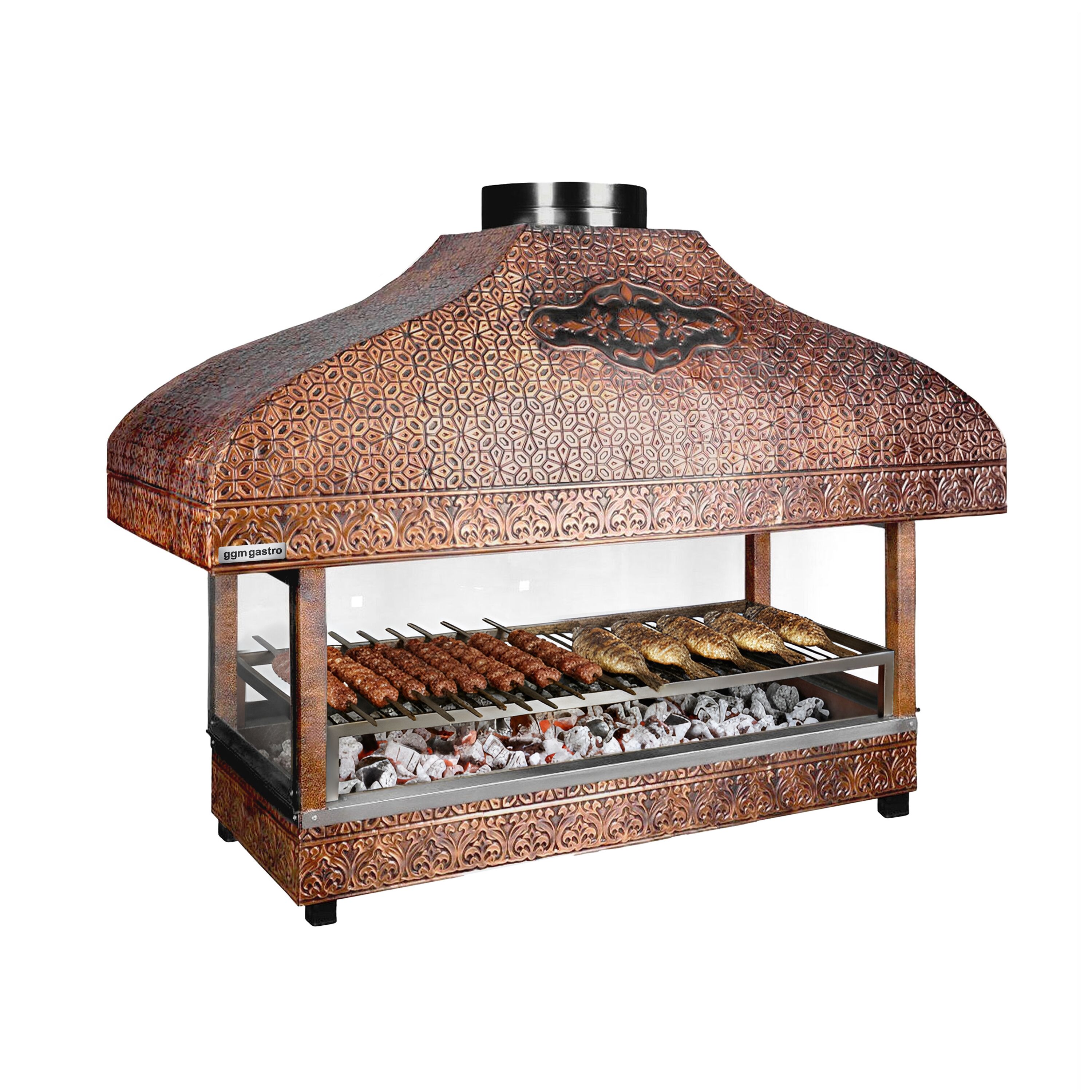 Copper Charcoal Grill - 1500mm - 1 grill grates - Grill grate: 1300x500mm