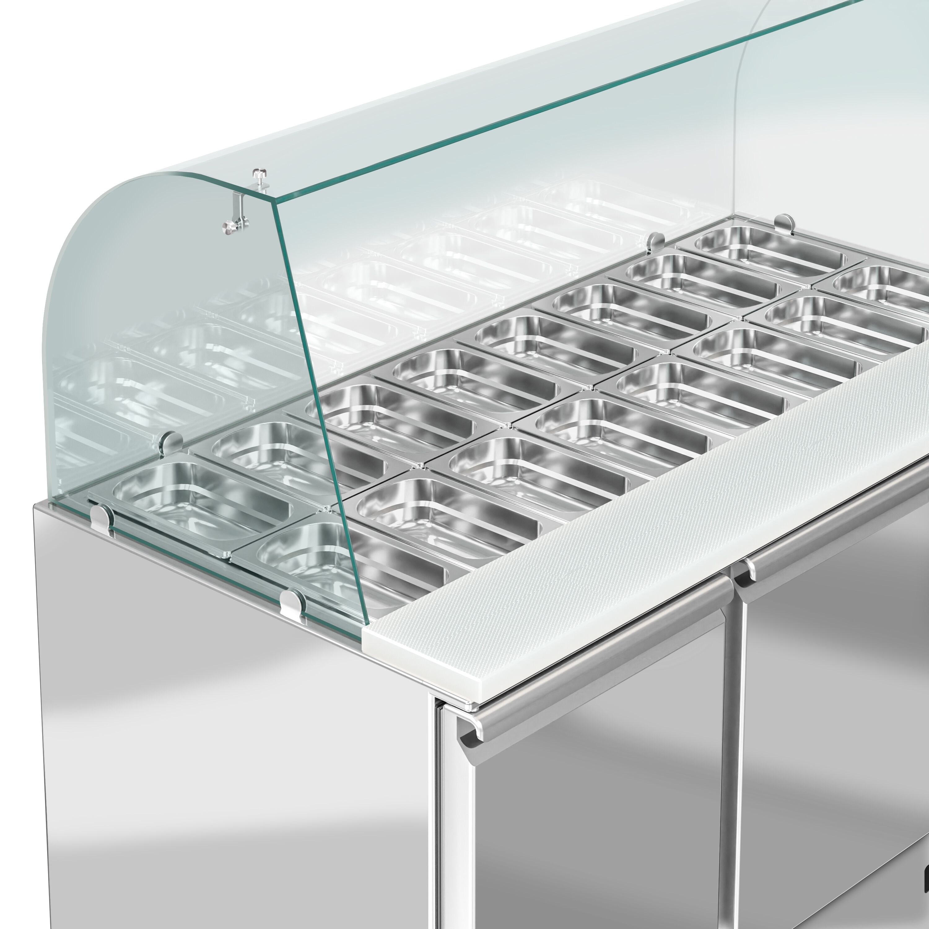 Saladette réfrigérée ECO - 1368mm - 368L - 3 portes - avec vitrine de comptoir pour 4x GN 1/1