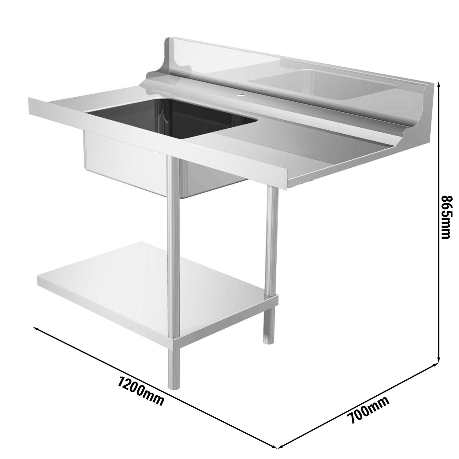 Table d’entrée pour lave-vaisselle - 1200mm - Montage à droite - avec 1 bac - pour DS430 Série