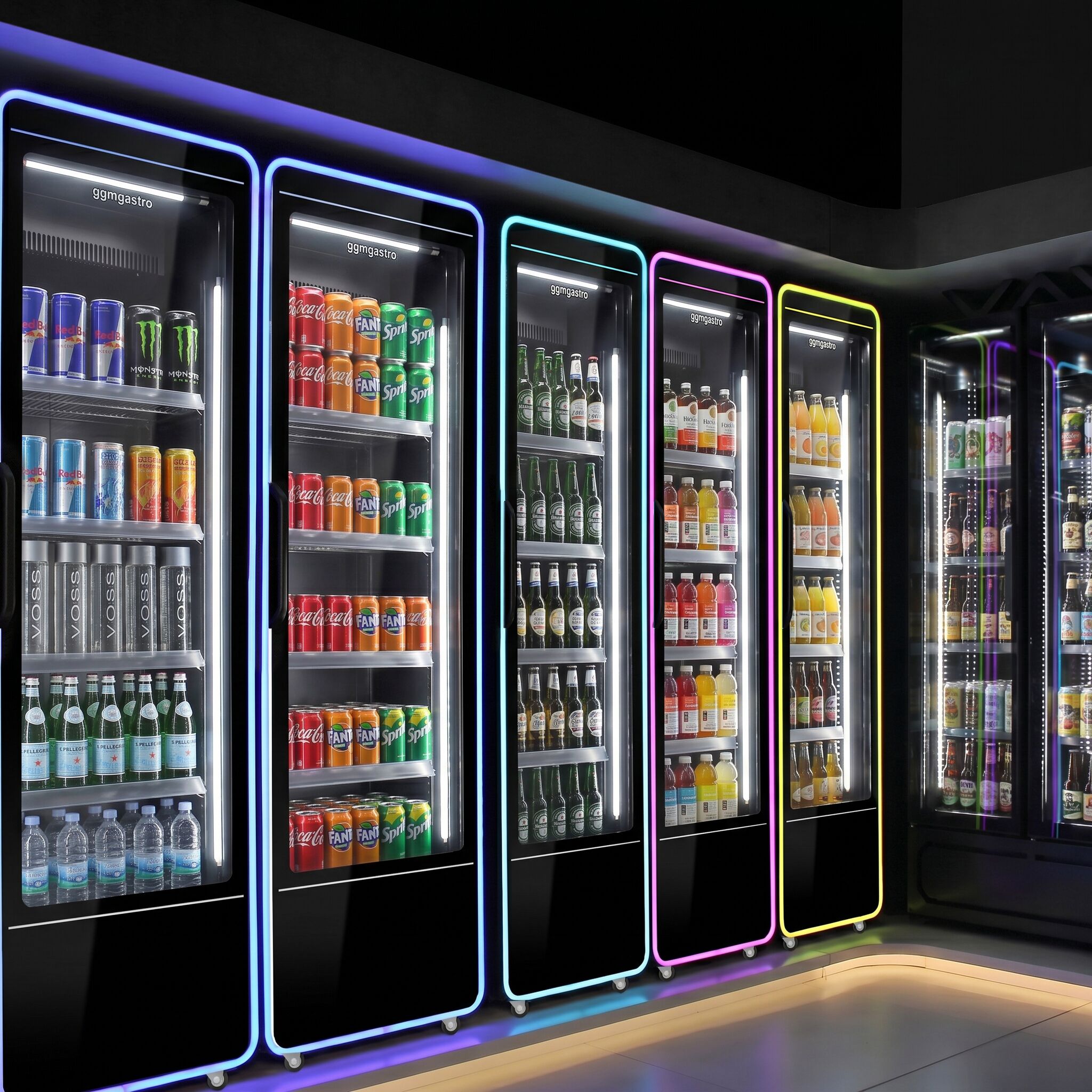 Vitrine réfrigérée à boissons - 670mm - 560 L - porte vitrée sans cadre - 1 porte vitrée - éclairage LED RGB - thermostat numérique - Noir - +2 à +8 °C