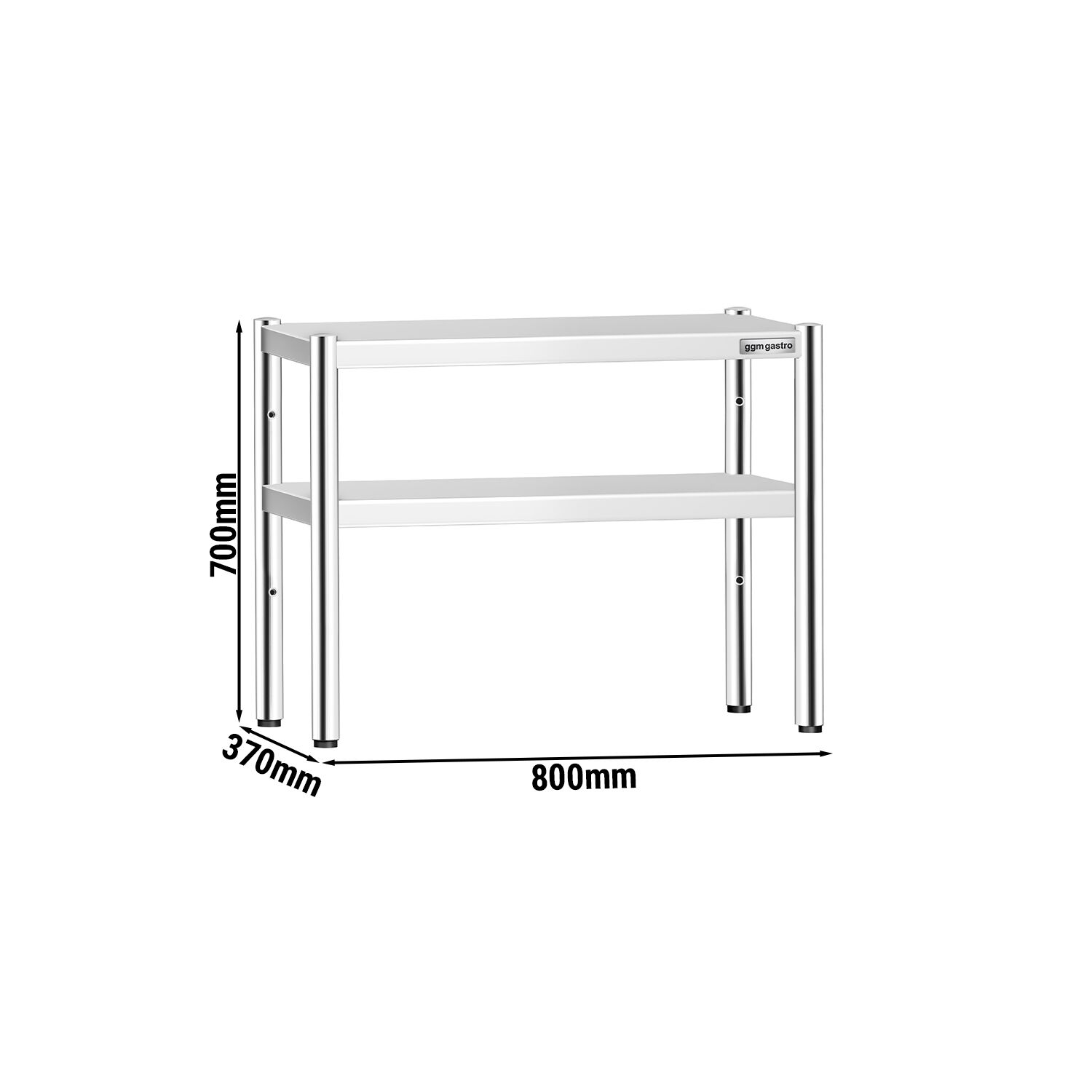 Étagère supérieure en inox – 2 niveaux – 800 × 370 mm – hauteur réglable