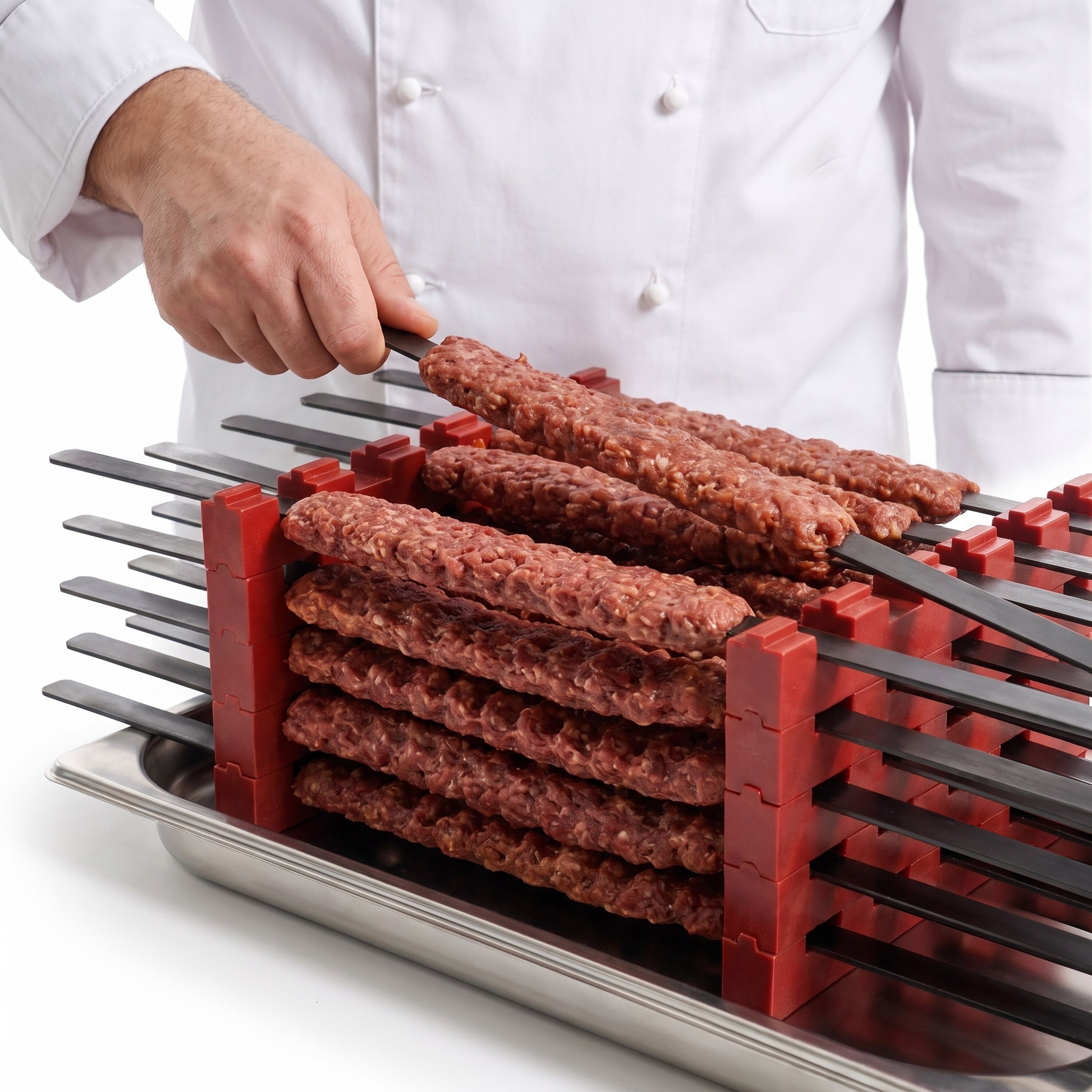 Kebab skewer holder – stackable – holds up to 25 kebab skewers – (polyethylene)