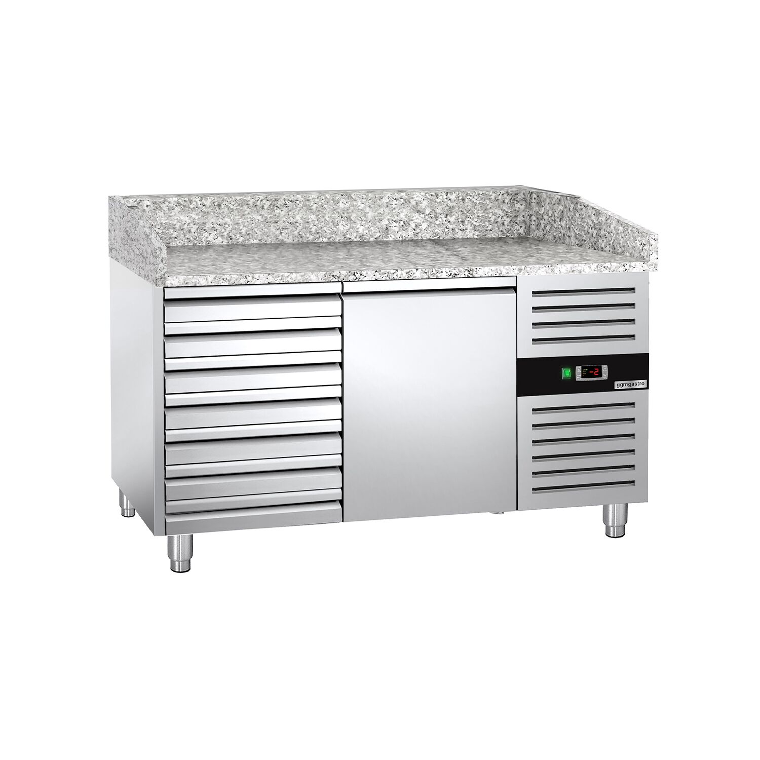 Pizzawerkbank ECO - 1500x800mm - met granieten werkblad - met 1 deur & 7 laden