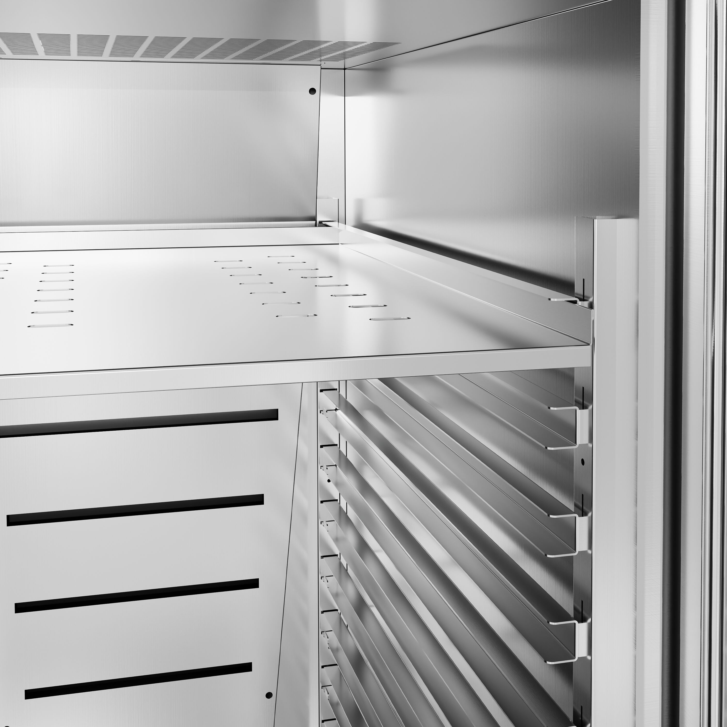 Armoire de conservation pour bacs à glace négative Inox AISI 304 - 600 x 800 - 650 L - avec 1 porte - p.ex. pour 48× bacs à glace 5L ou 32× bacs 7L