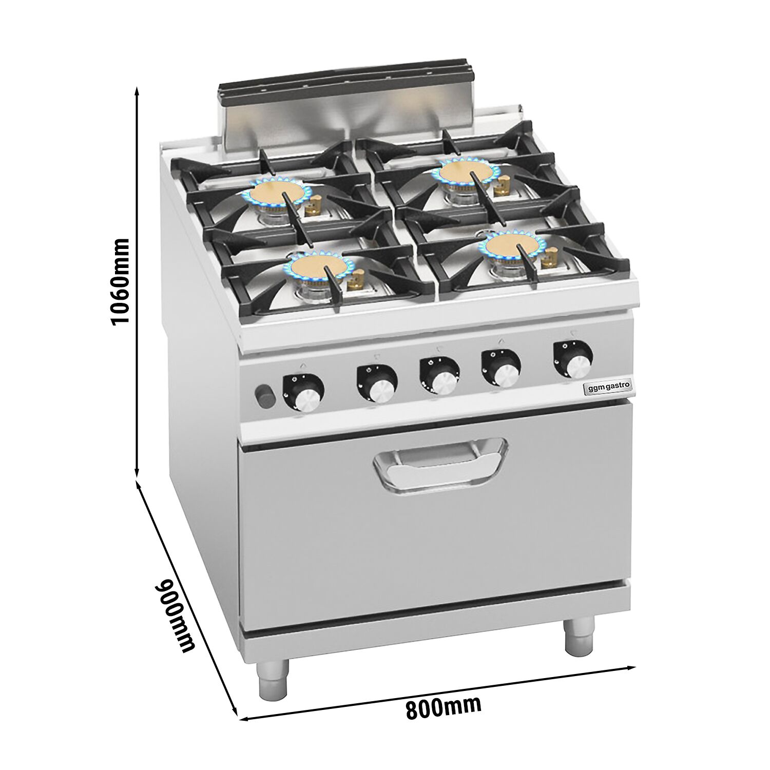 Fourneau à gaz – 40 kW – 4 brûleurs – avec four à gaz statique – 7,8 kW – modèle haute performance