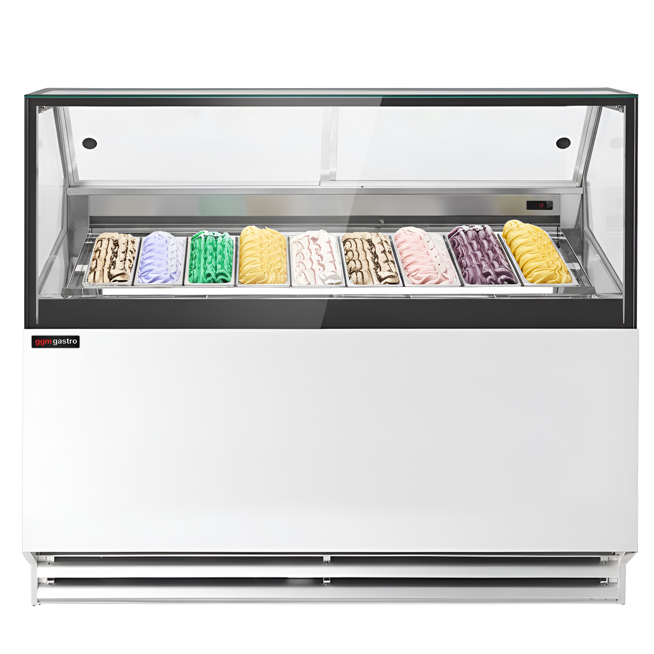 Vitrine à glace THEO – 1771 mm – refroidissement ventilé – pour 9 bacs à glace de 5 litres – Blanc