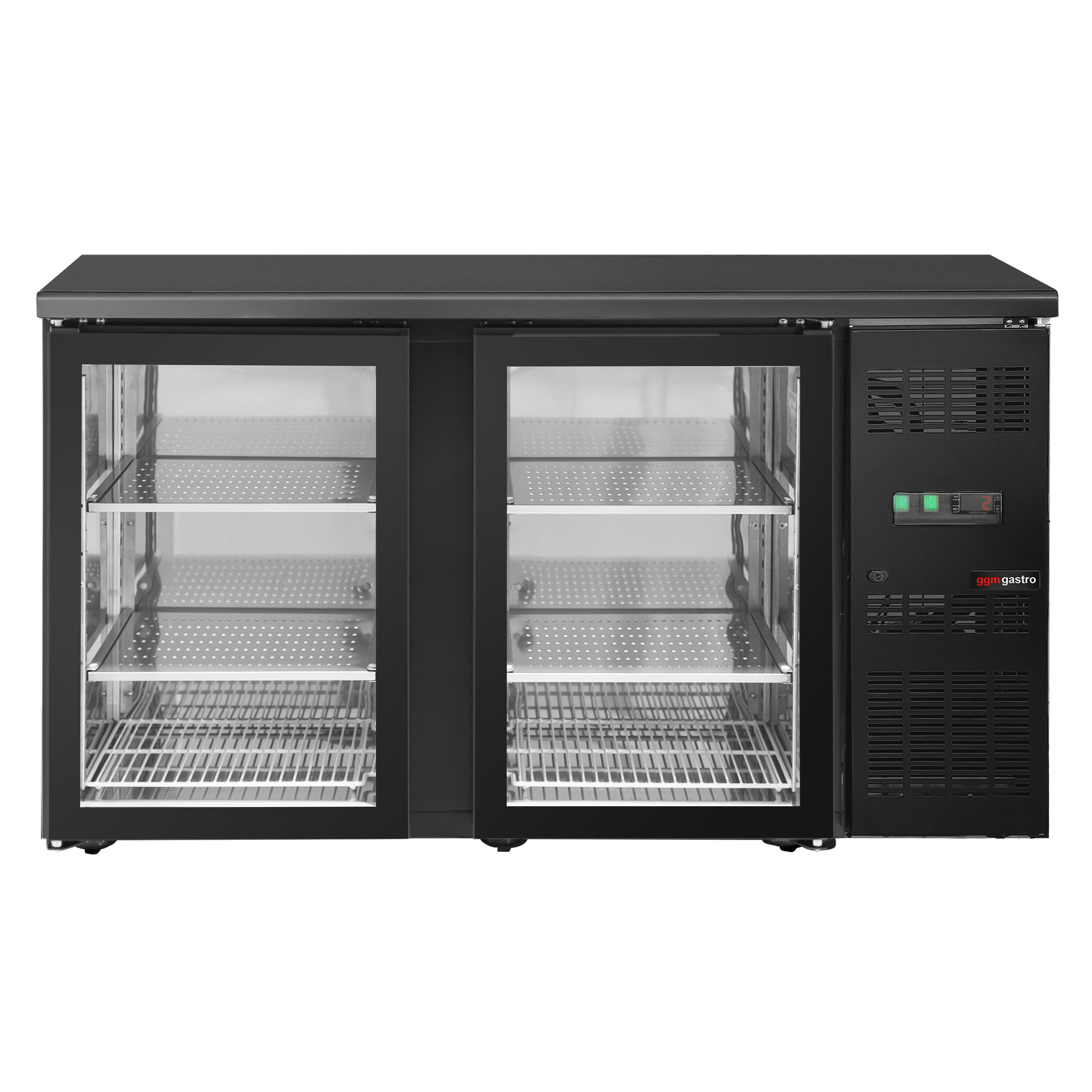 Arrière-bar réfrigéré professionnel ECO - 1462 mm - 2 portes vitrées sans cadre - Noir