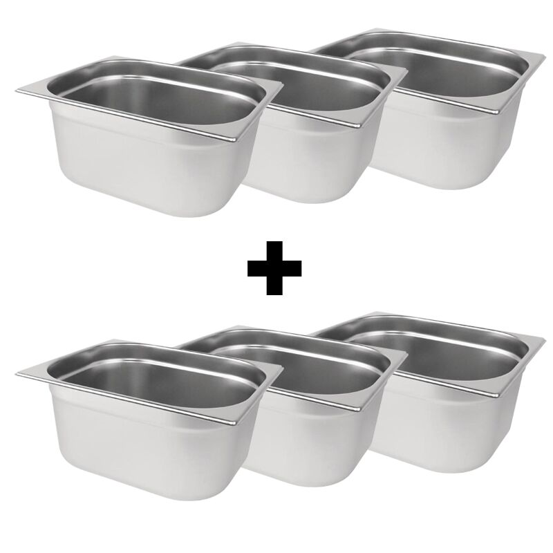 (6 pcs) Stainless Steel Gastronorm Pan GN 1/2 - Depth: 200mm