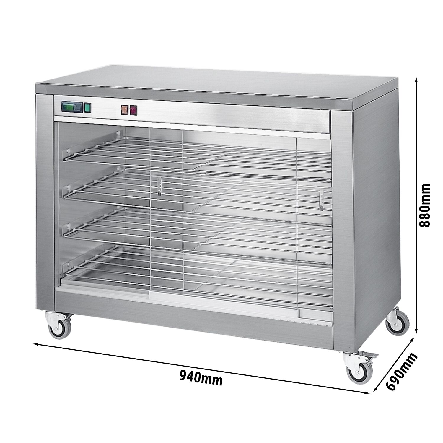 Vitrine chauffante professionnelle - portes arrière coulissantes - 1.8kW - 4 étagères - 940x690x880mm