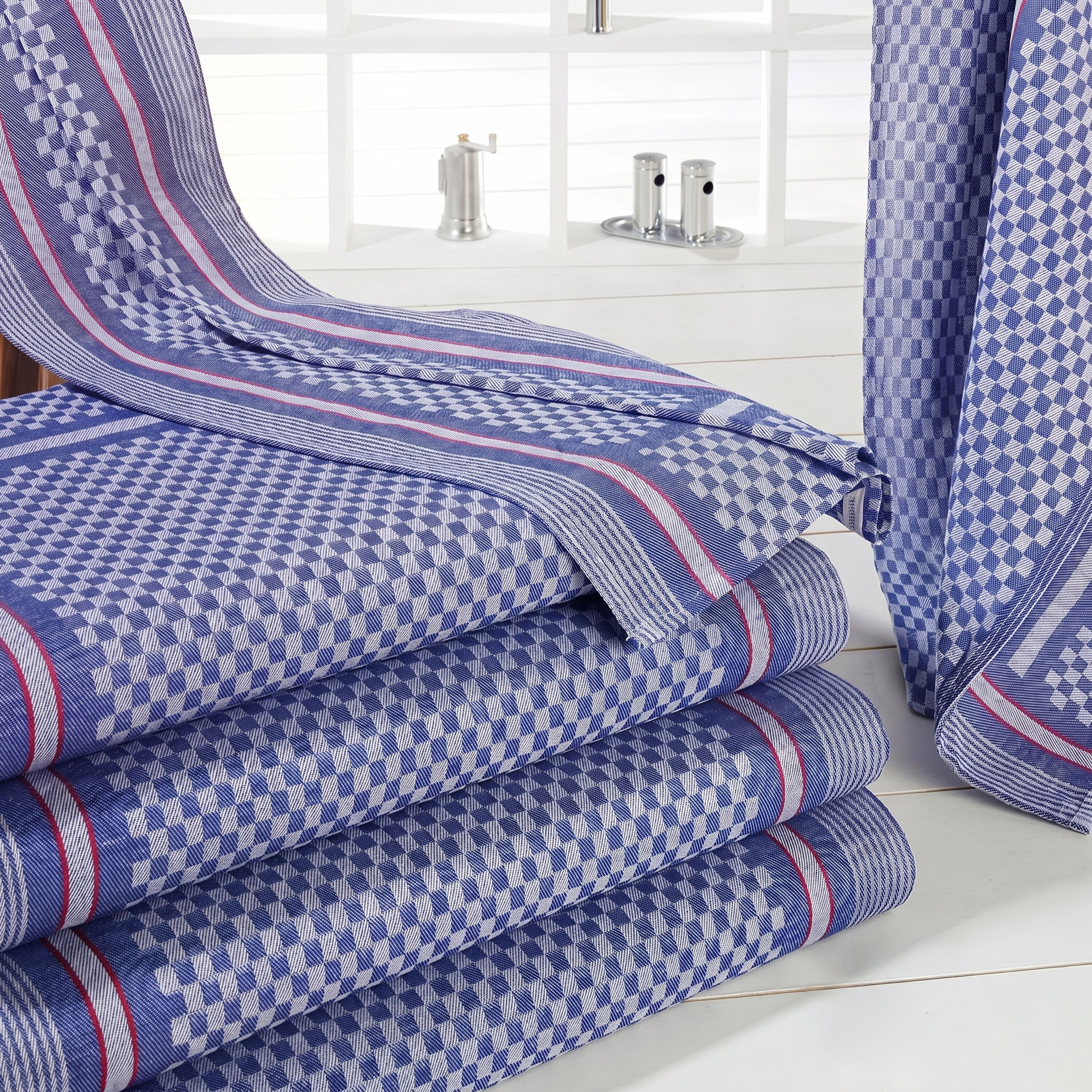 (10 pcs) Tea towel made of Cotton Checked - 50x100cm - Blue checked