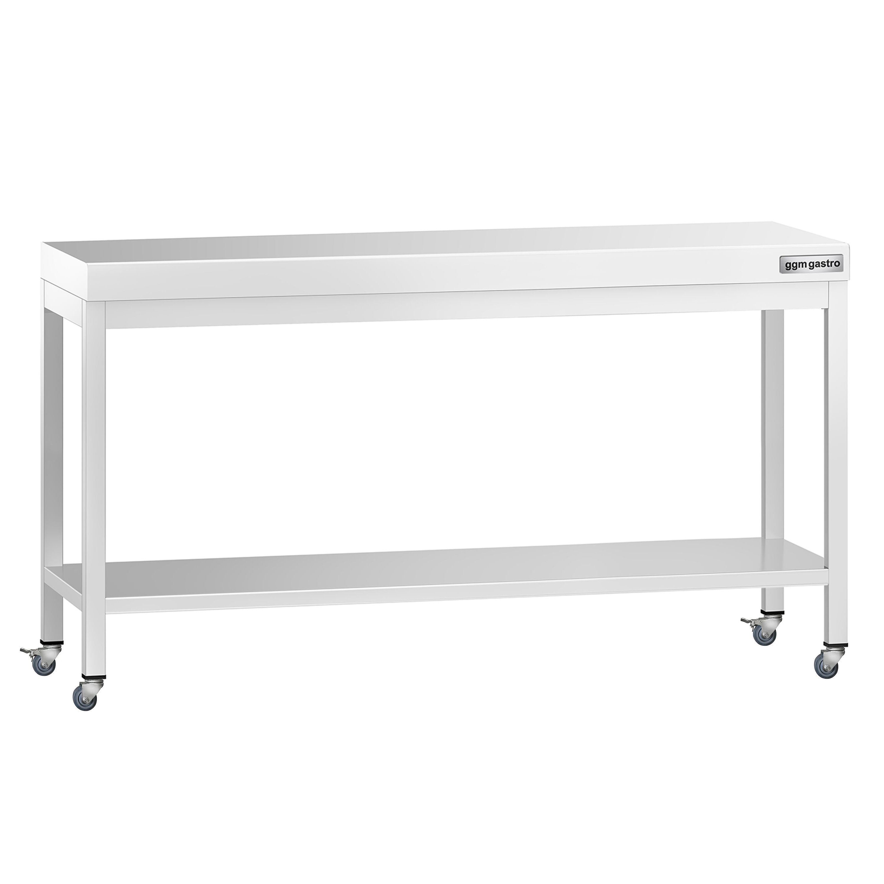 Table de travail en inox PREMIUM - 1800 x 600 mm - avec tablette inférieure et roulettes