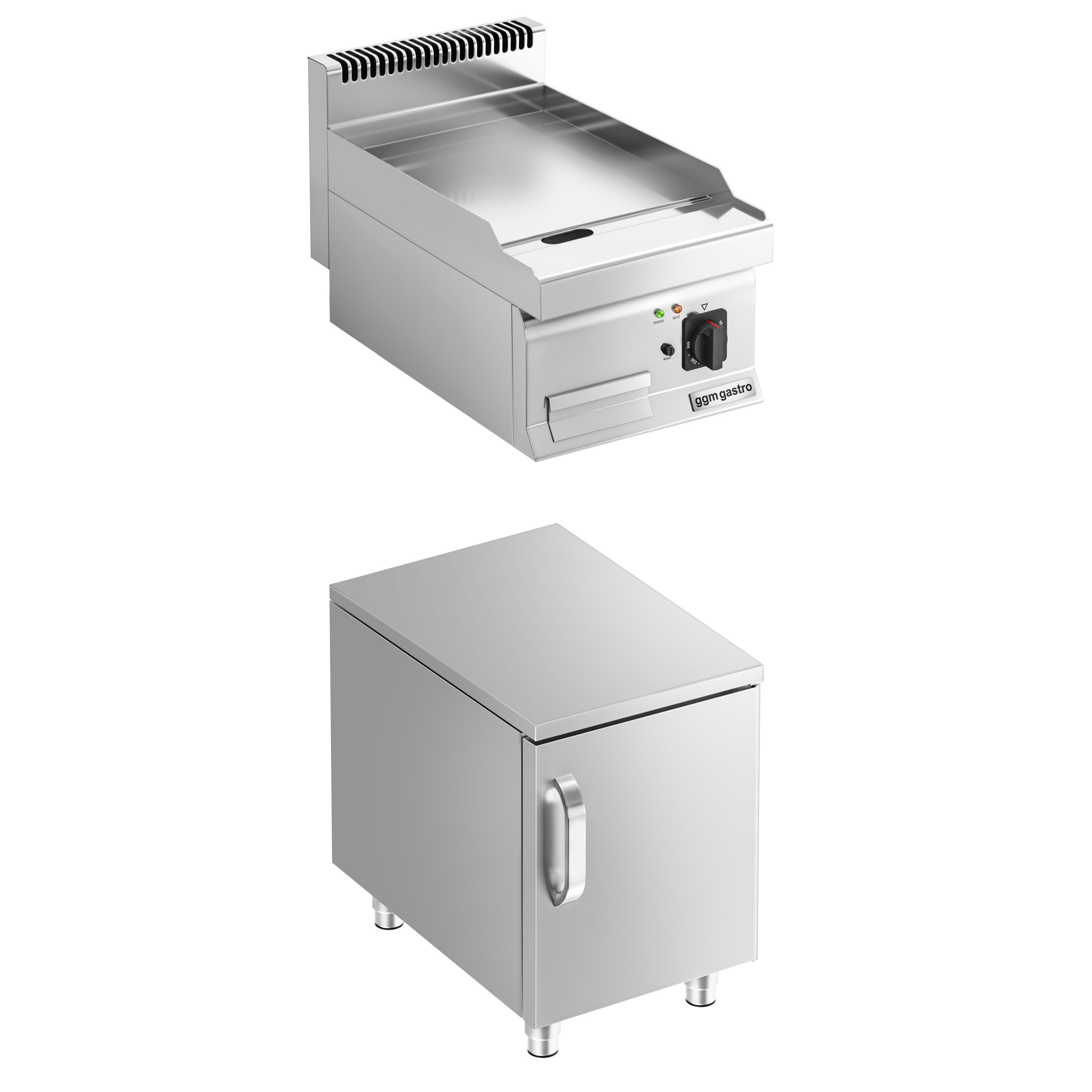 Plancha électrique - plaque acier - 3,6 kW - Lisse - Surface de cuisson : 395x535mm - incl. soubassement avec 1 porte