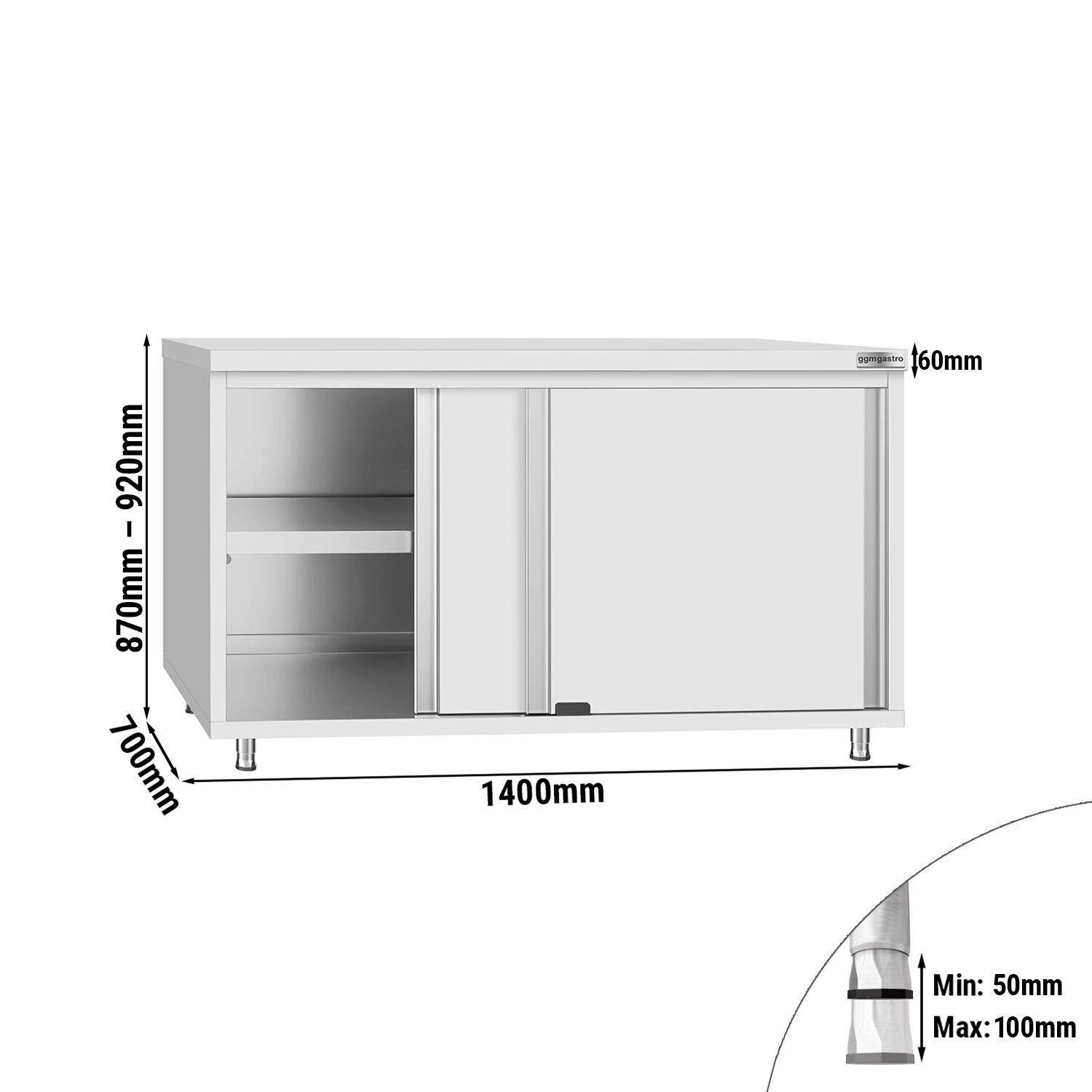 Edelstahl Arbeitsschrank ECO - 1400x700mm - mit Schiebetür