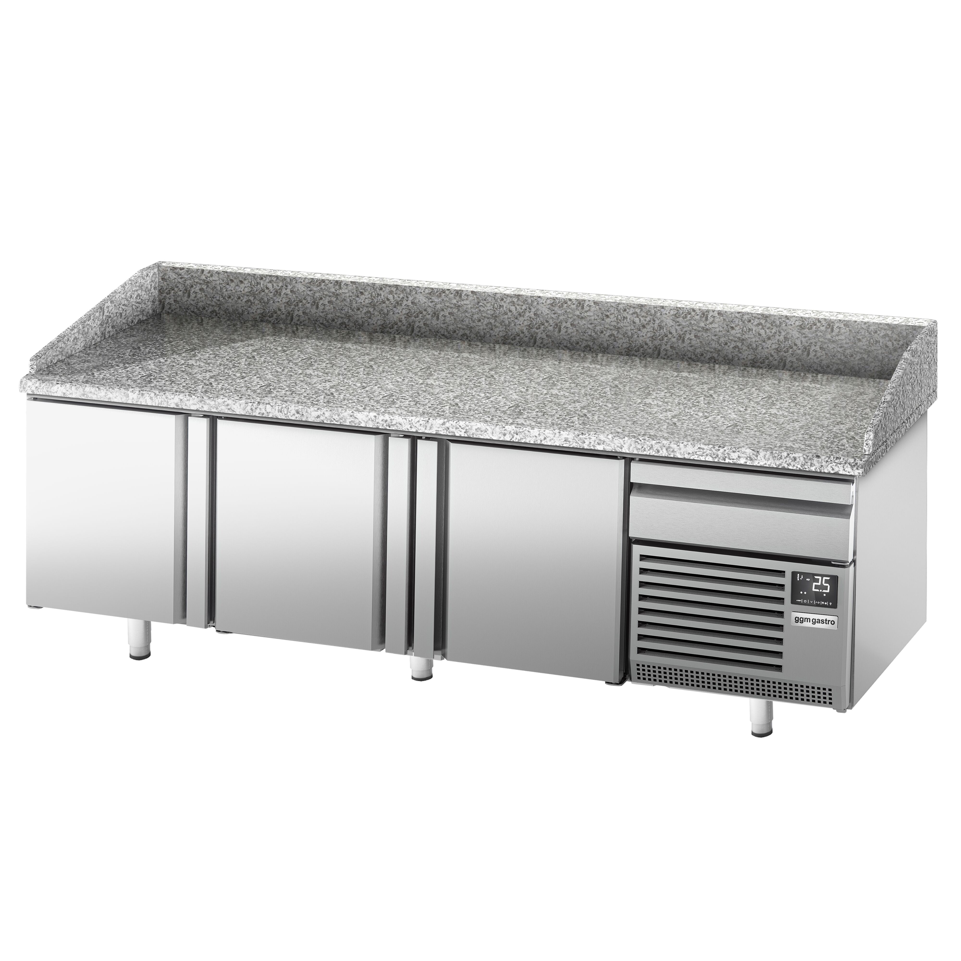 Commercial Pizza Prep Counter - Granite Top PREMIUM PLUS - 2305x800mm - with 3 doors & 1 drawers