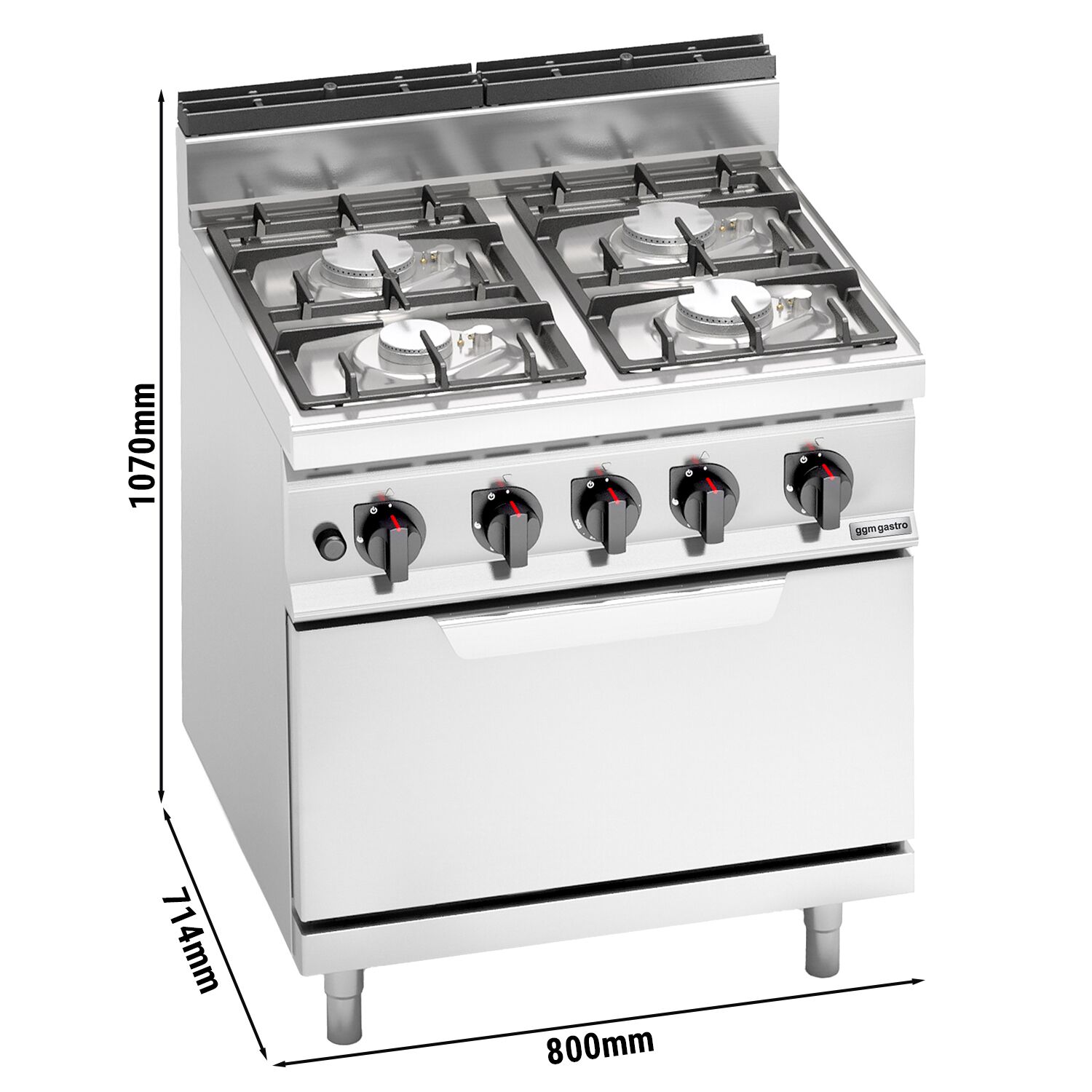 Fourneau à gaz – 21,5 kW – 4 brûleurs – avec four à gaz – 7,8 kW