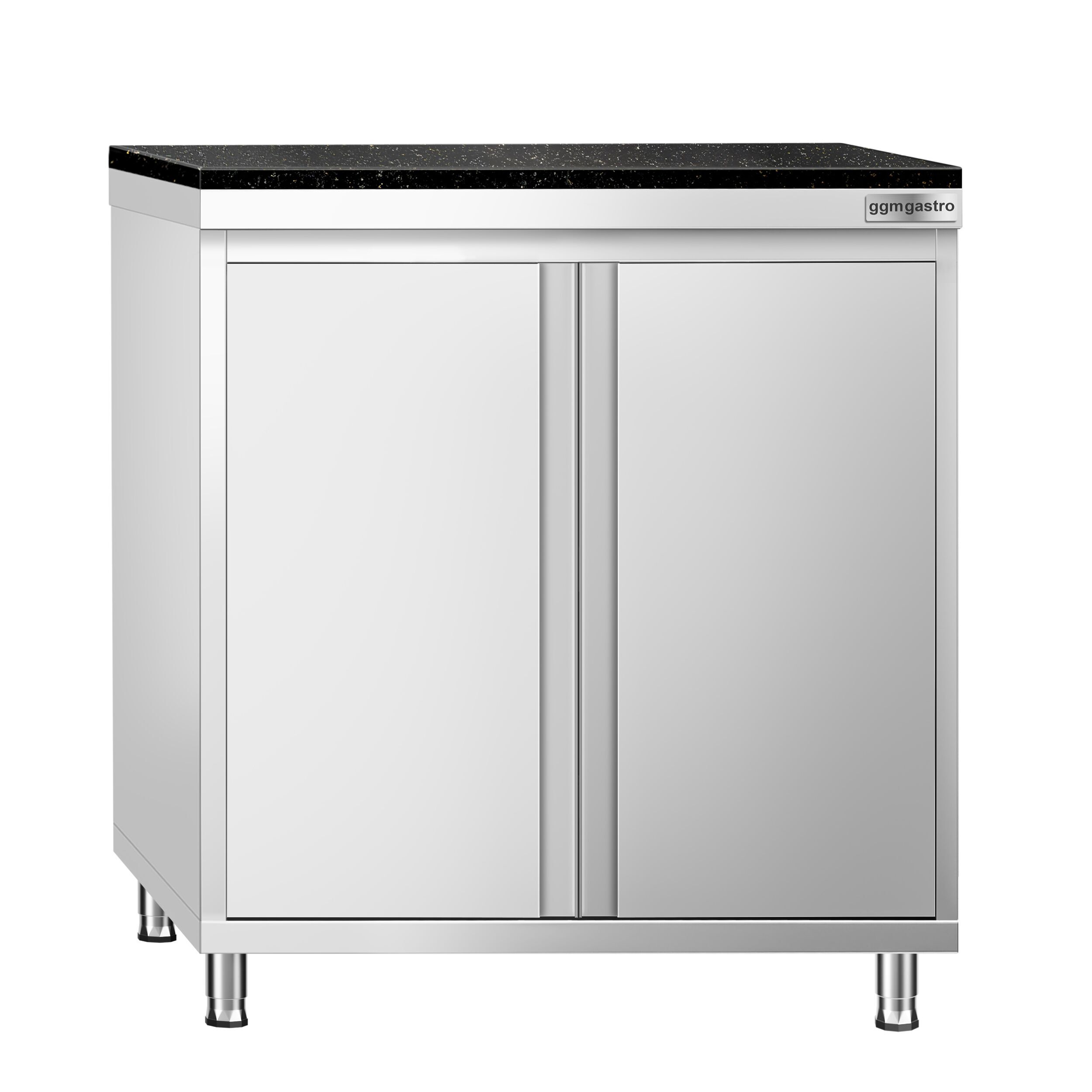 Edelstahl Arbeitsschrank PREMIUM - 800x600mm - mit Flügeltür - inkl. Granitarbeitsplatte
