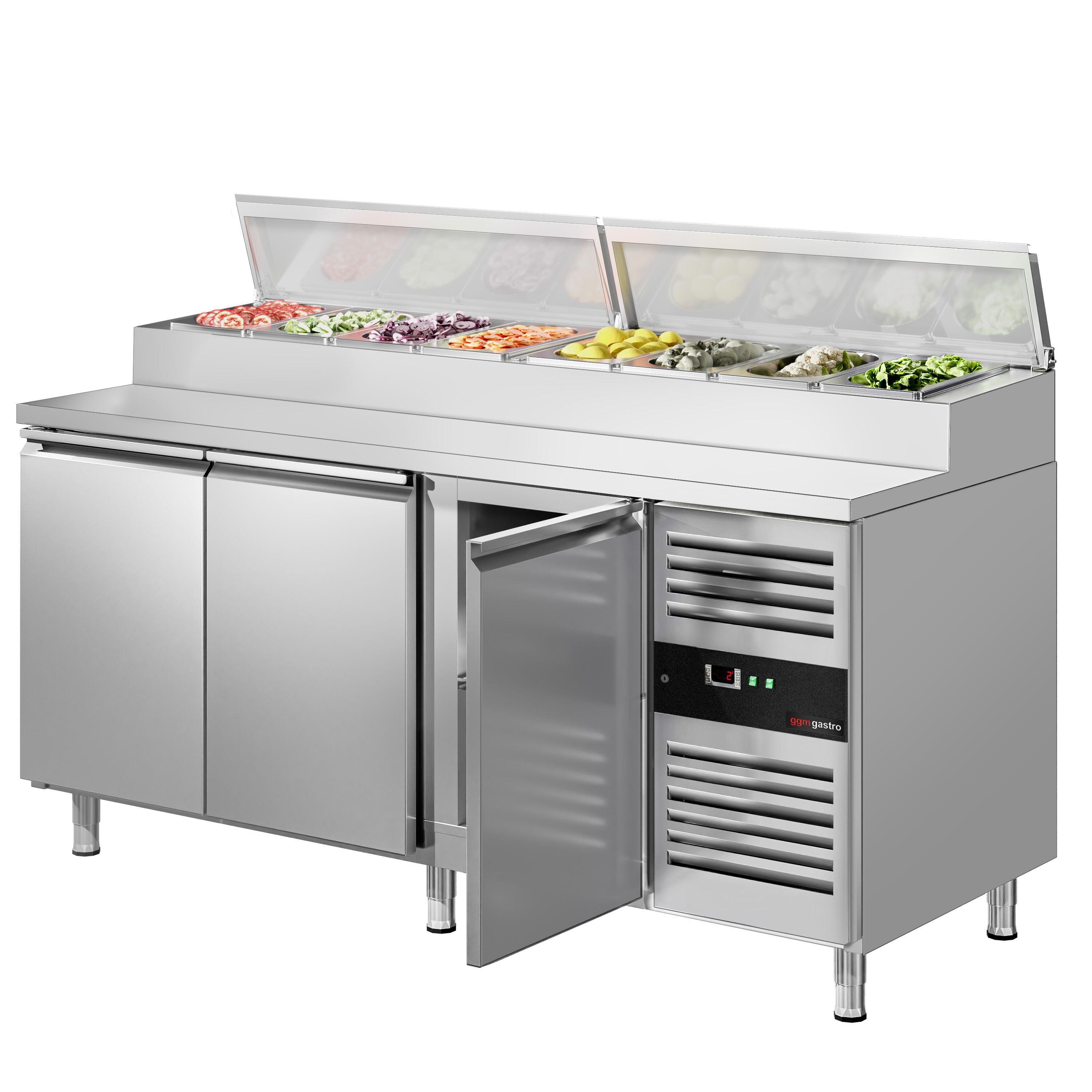 Table de préparation PREMIUM – 2020 mm – 3 portes – pour 10 bacs GN 1/3