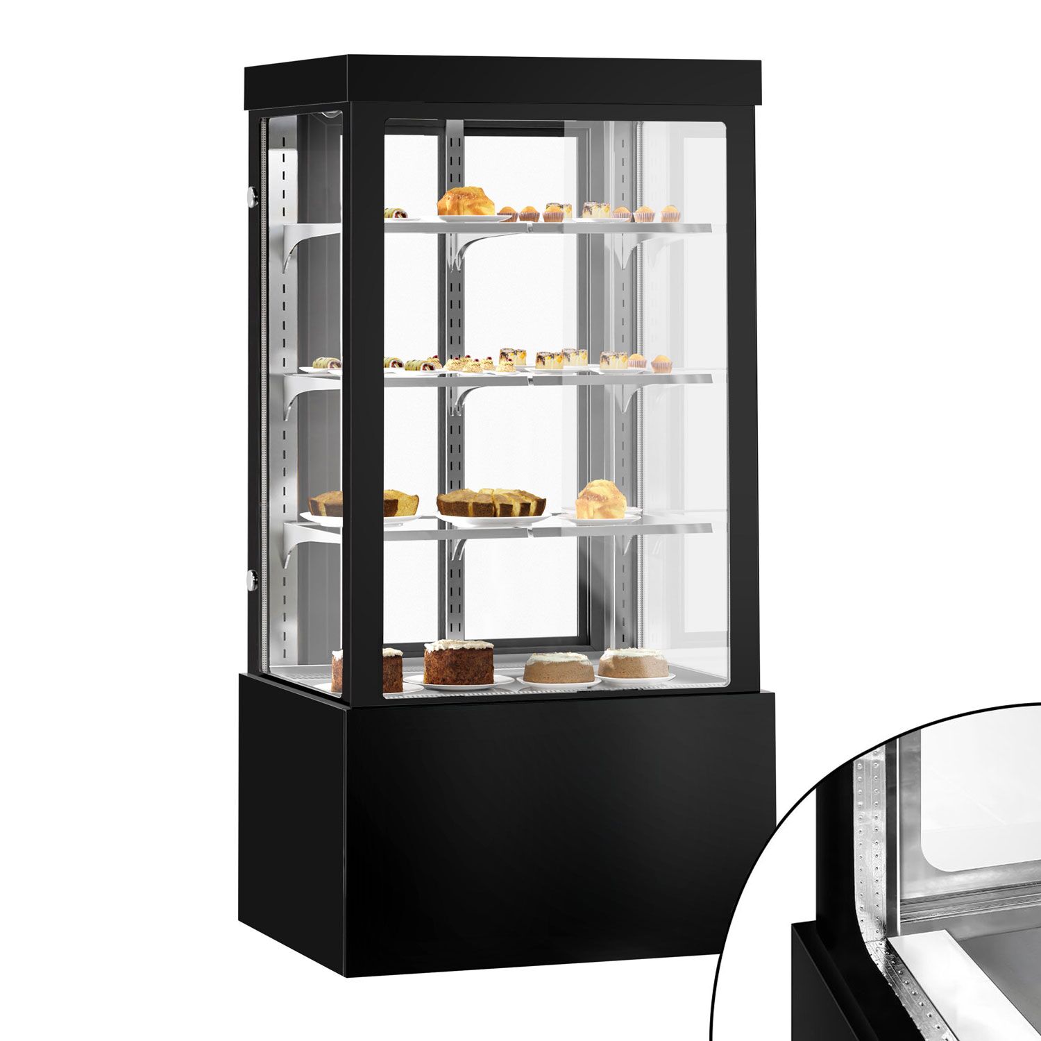 Vitrine de comptoir réfrigérée - 850L - 1000mm - Double vitrage - avec 3 étagères - portes coulissantes vitrées arrière - Noir