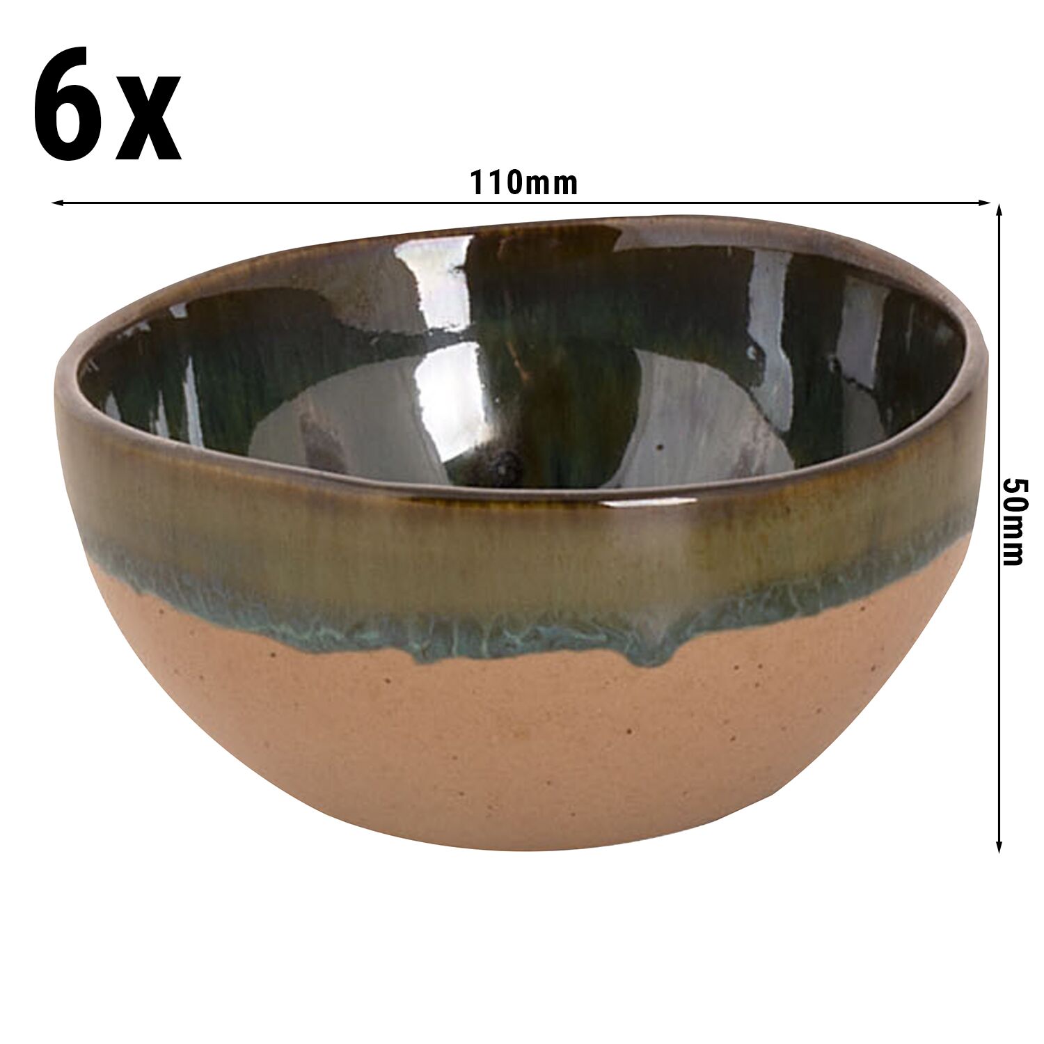 (6 pcs) Saladier - WISTERIA - Grès - Ø 110mm - Vert/Beige